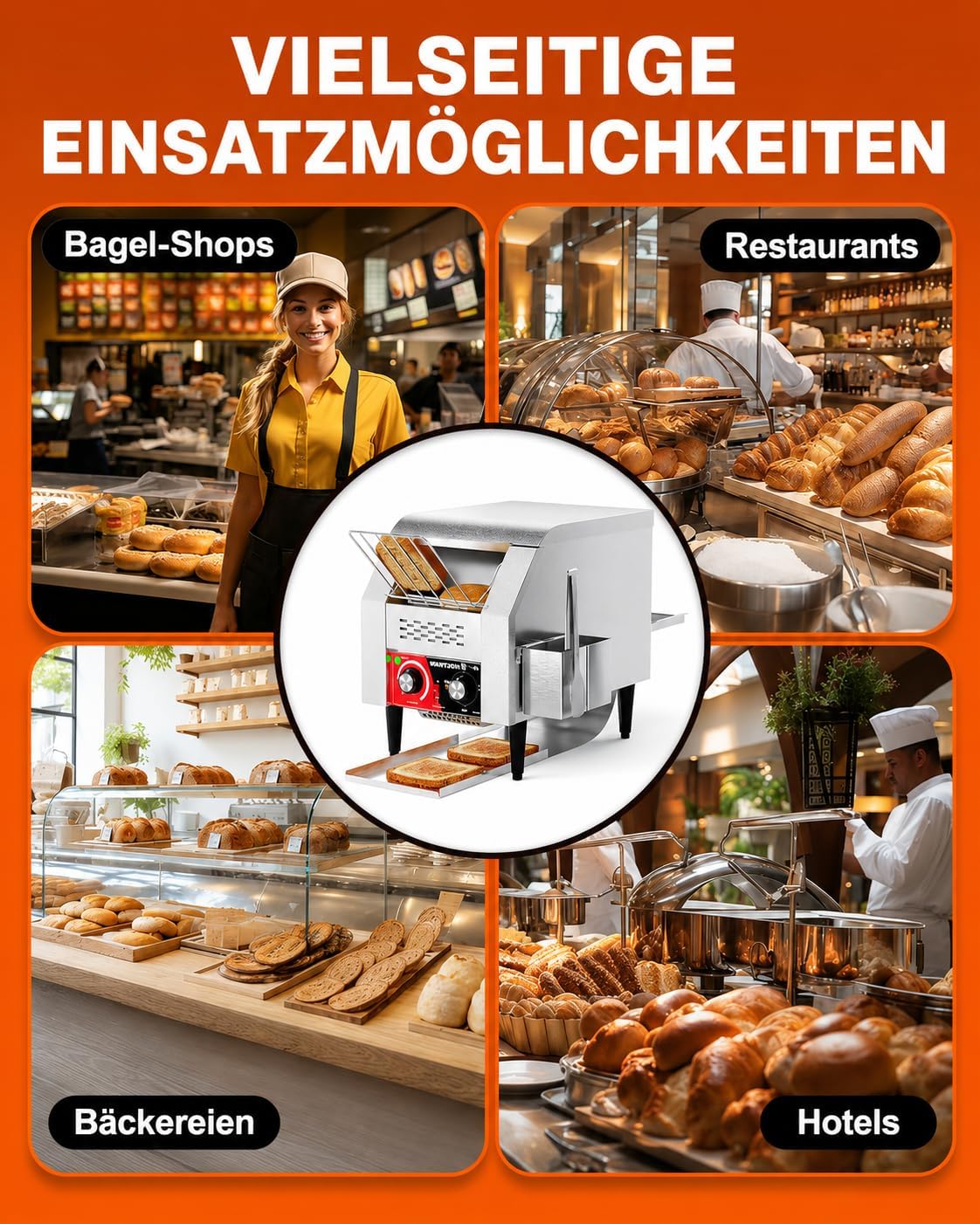 Gewerblicher Durchlauftoaster für 150 Scheiben/Stunde
