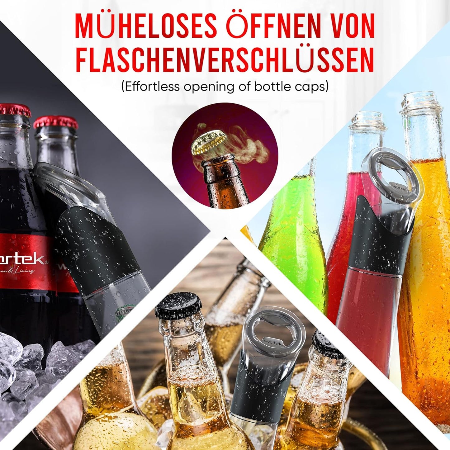 Flaschenöffner mit Auffangbehälter für Kronkorken, Schwarz
