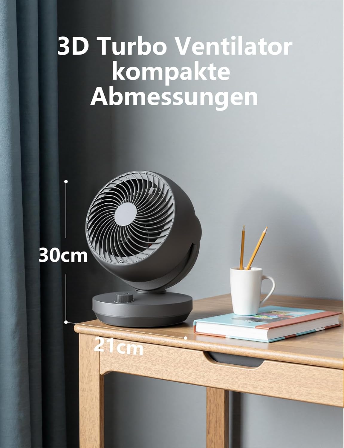 Leiser Tischventilator mit 3D Luftzirkulation, Schwarz
