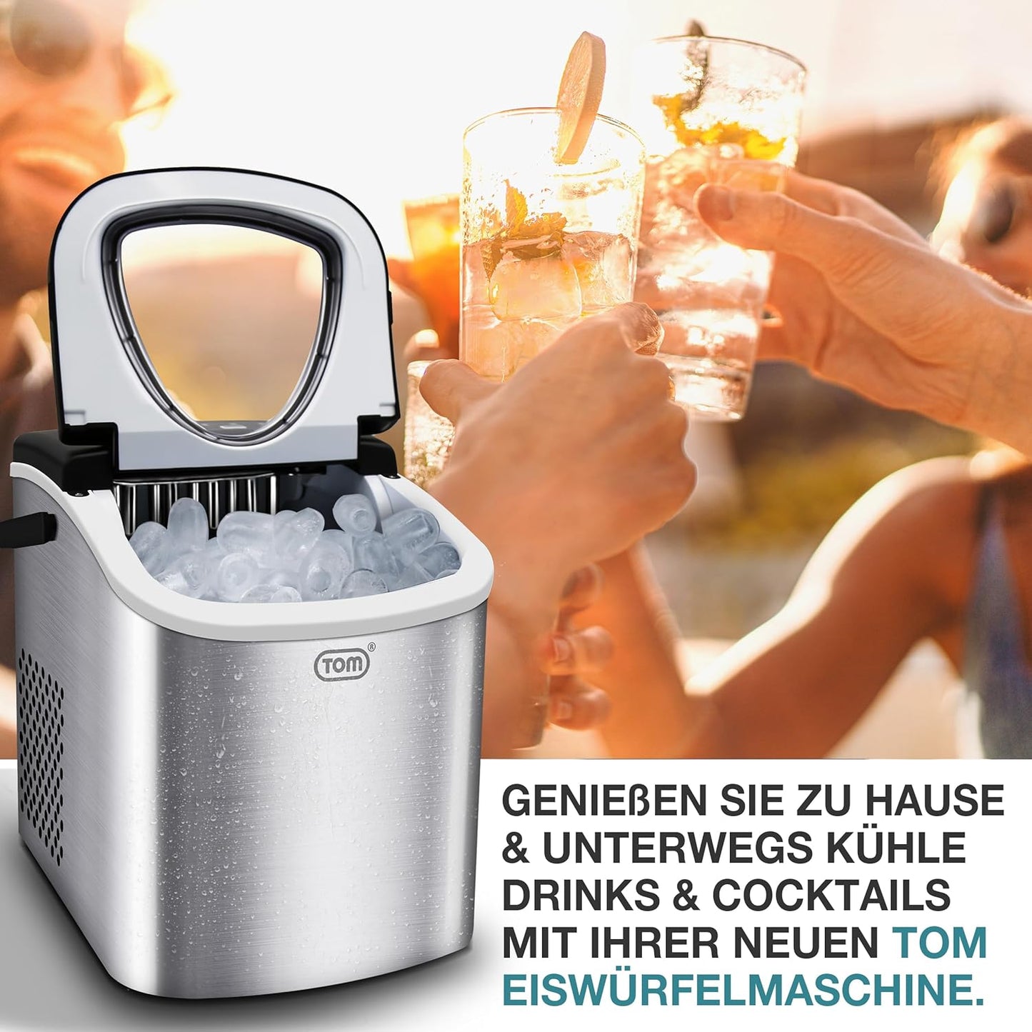 Eiswürfelmaschine mit LED-Display & Eiszange, Silber