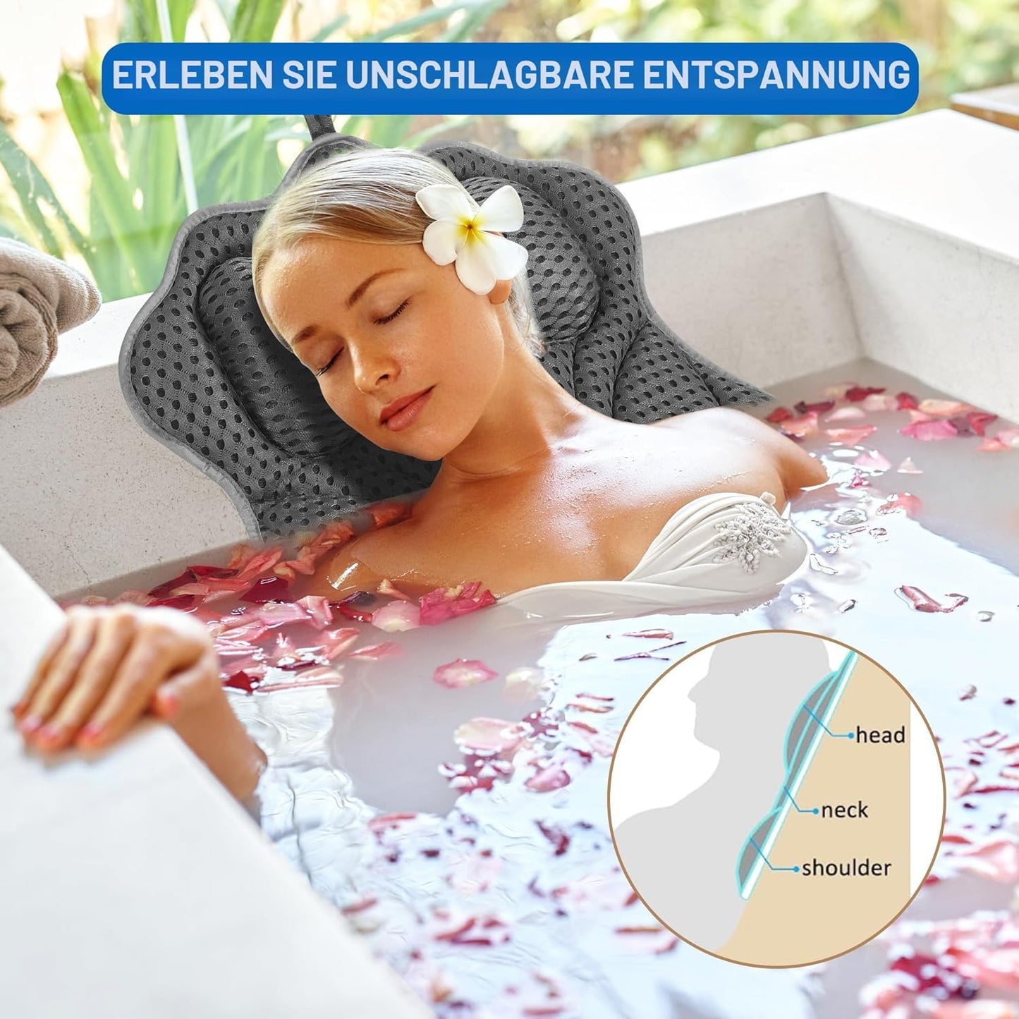Badewannenkissen mit Saugnäpfen, Grau