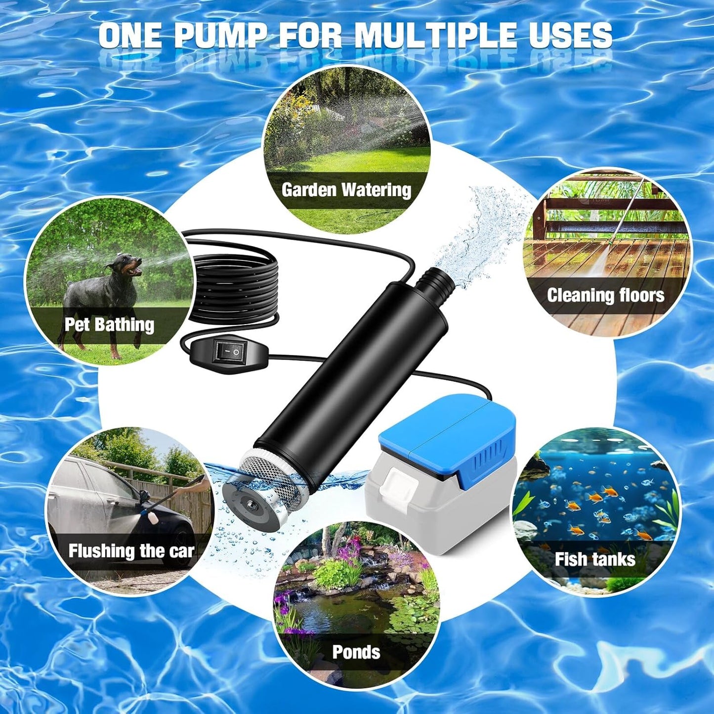 18V Akku-Tauchpumpe für Garten & Autowäsche, Makita kompatibel, Tauchpumpe für Makita