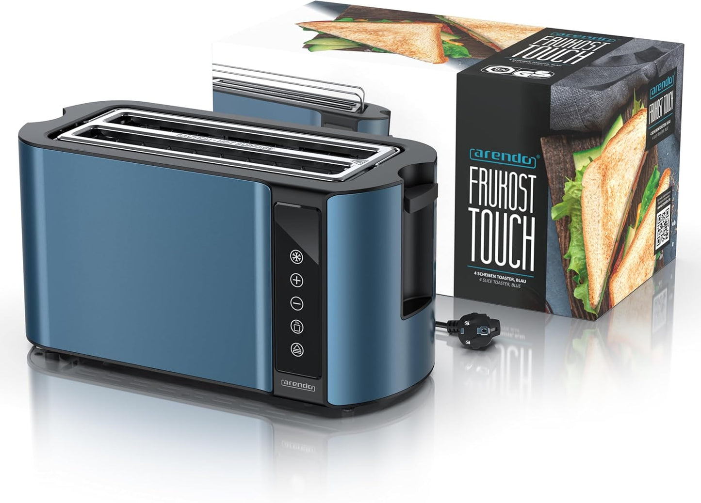 Edelstahl Langschlitztoaster mit Touchscreen, D: Blau