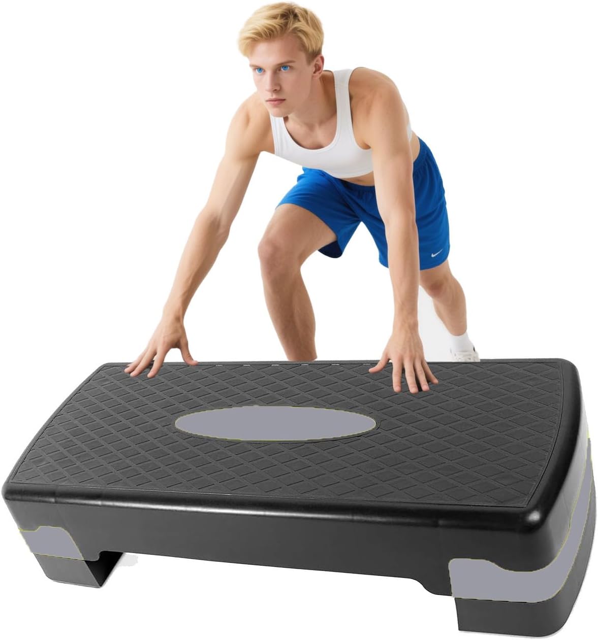 Höhenverstellbarer Aerobic Stepper mit Widerstandsbändern, Schwarz+Grau
