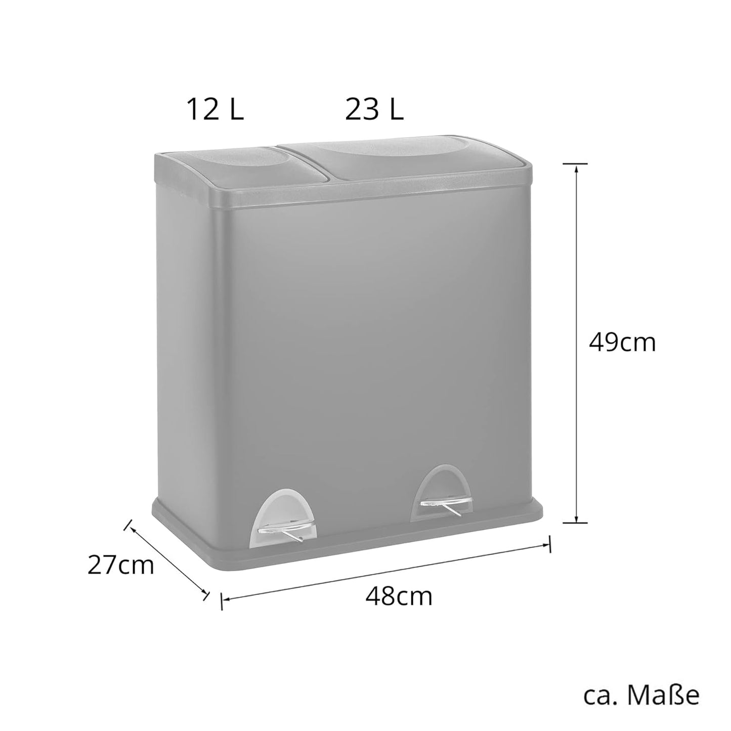Doppelter Abfalleimer TC2Combo35, Schwarz