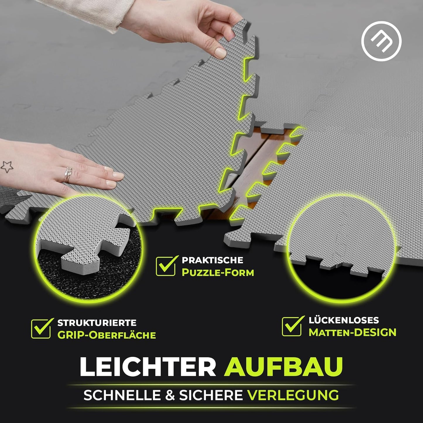 Antislipx Schutzmatten Puzzlematte-Set, Antislipx Double-sided Anthrazit/Grau | 18 Matten | 1,67 M², 32L x 32B x 1D cm