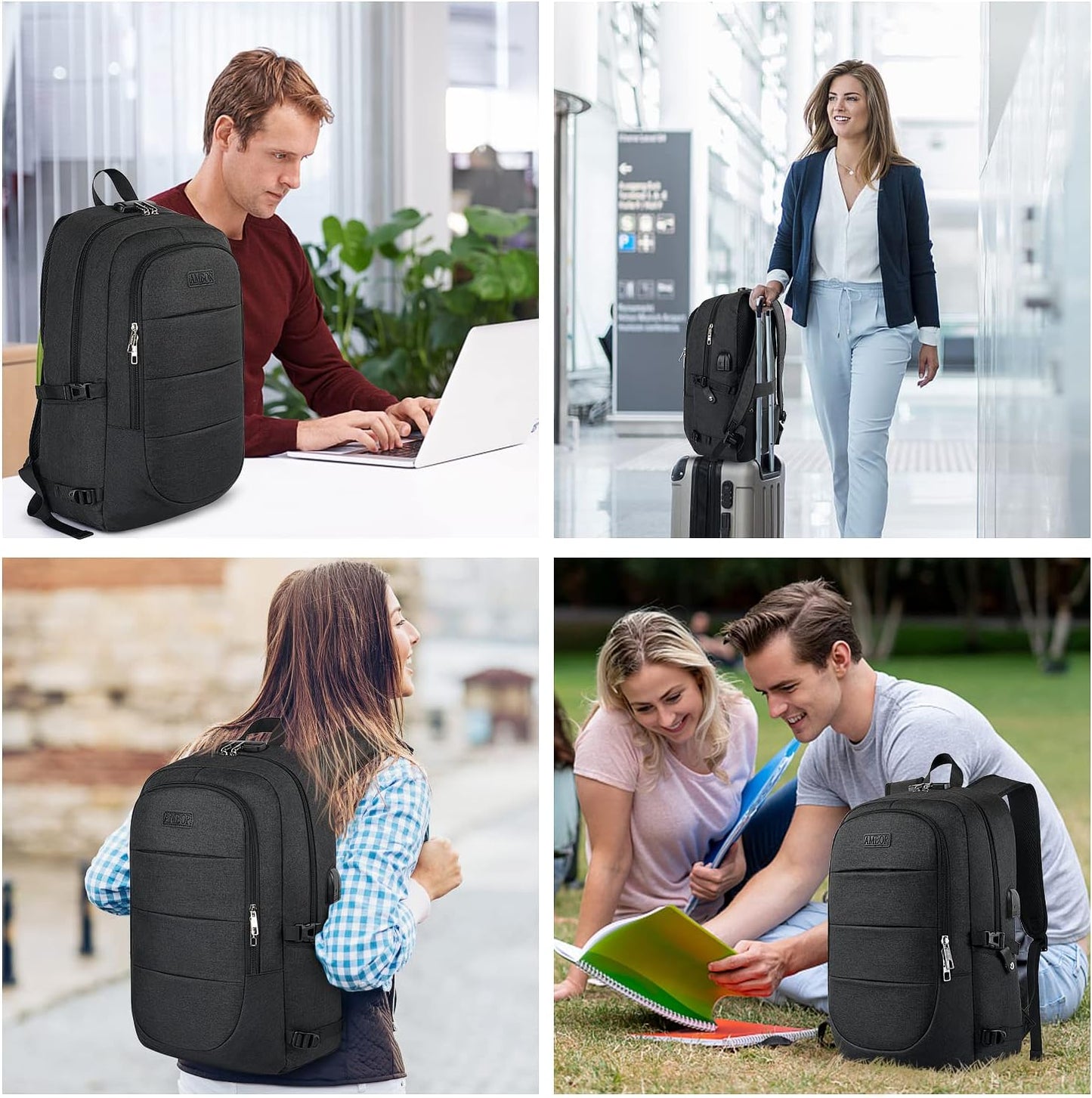 Laptop-Rucksack mit USB, 17.3 inch Schwarz