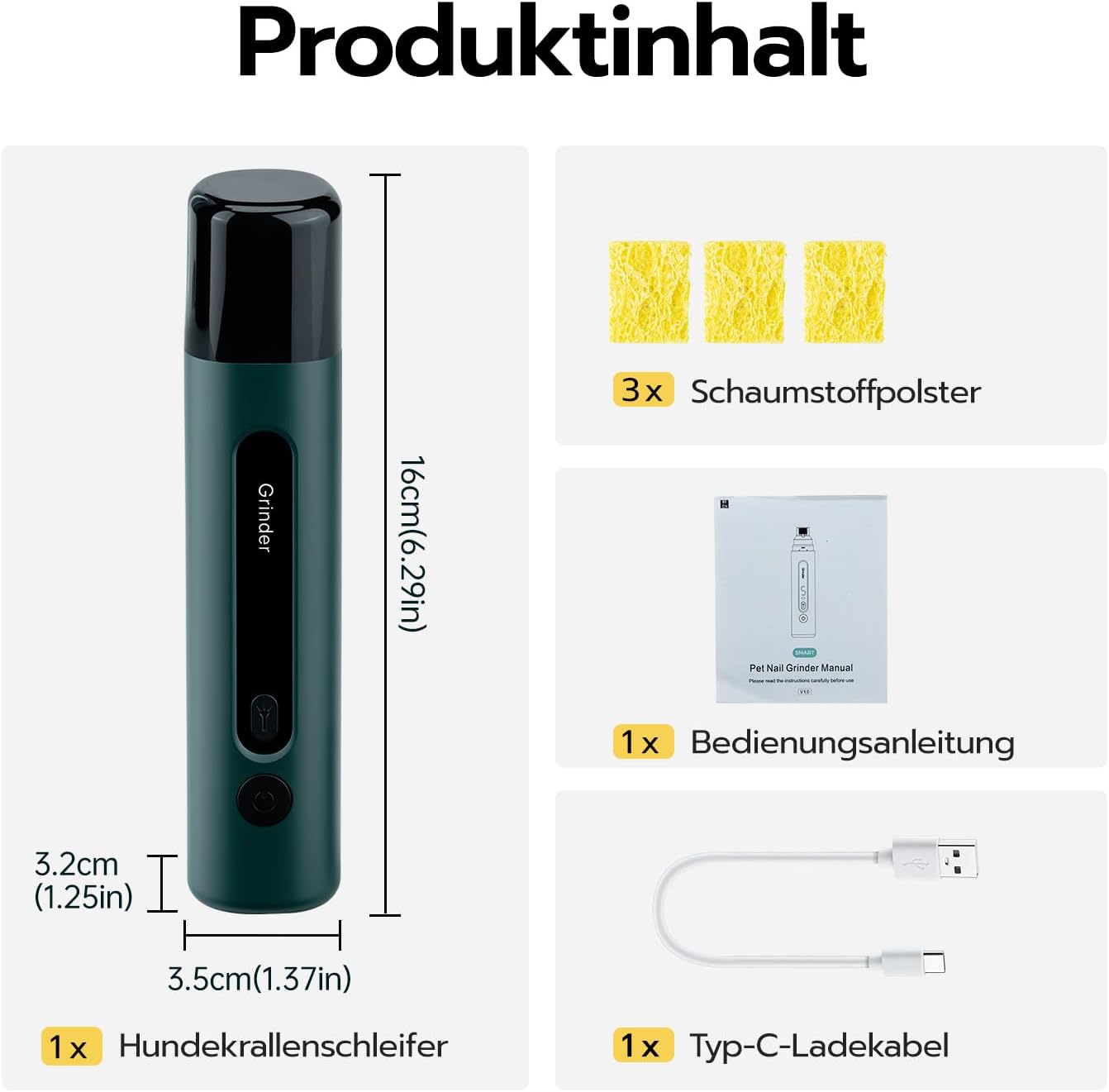 Krallenschleifer mit LED und 5 Stufen