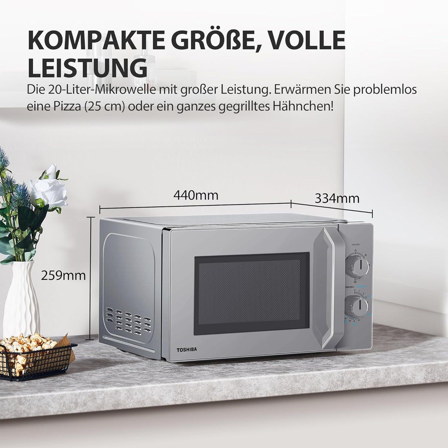 Magnetron mit knuspriger Grill- und Kombifunktion, 5 Stufen, 1000 W Grillleistung, 20L Grill Silber