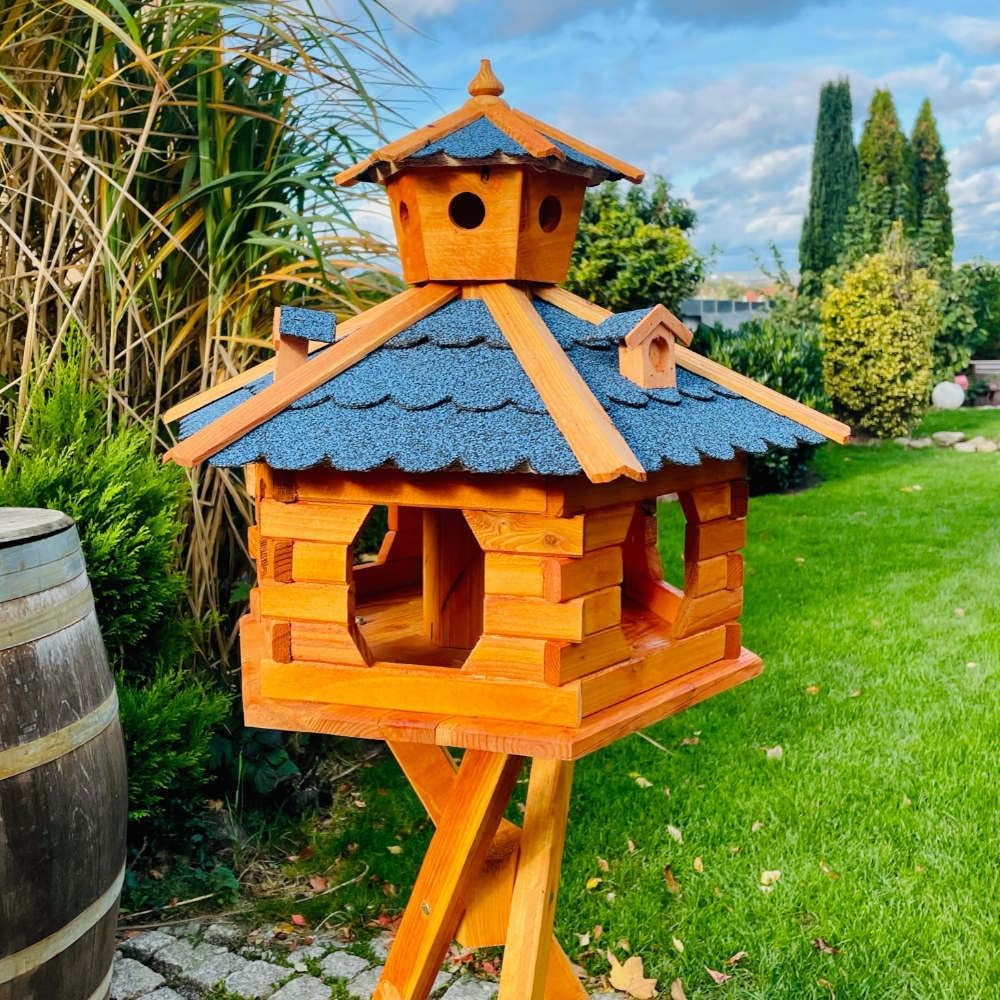 Sechseck Vogelhaus wetterfest XXL ohne Ständer, Grösse XXL ohne Ständer Blau - Braun