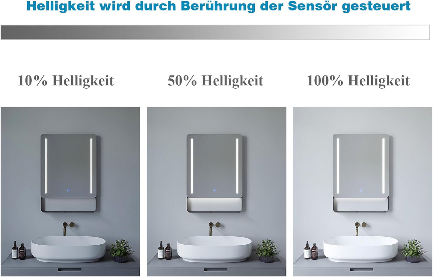 Badspiegel mit Beleuchtung und Ablage 50x70 cm, 50x70cm Kaltweiß Ablage Schortens (Touch, Dimmbar, Heizung)