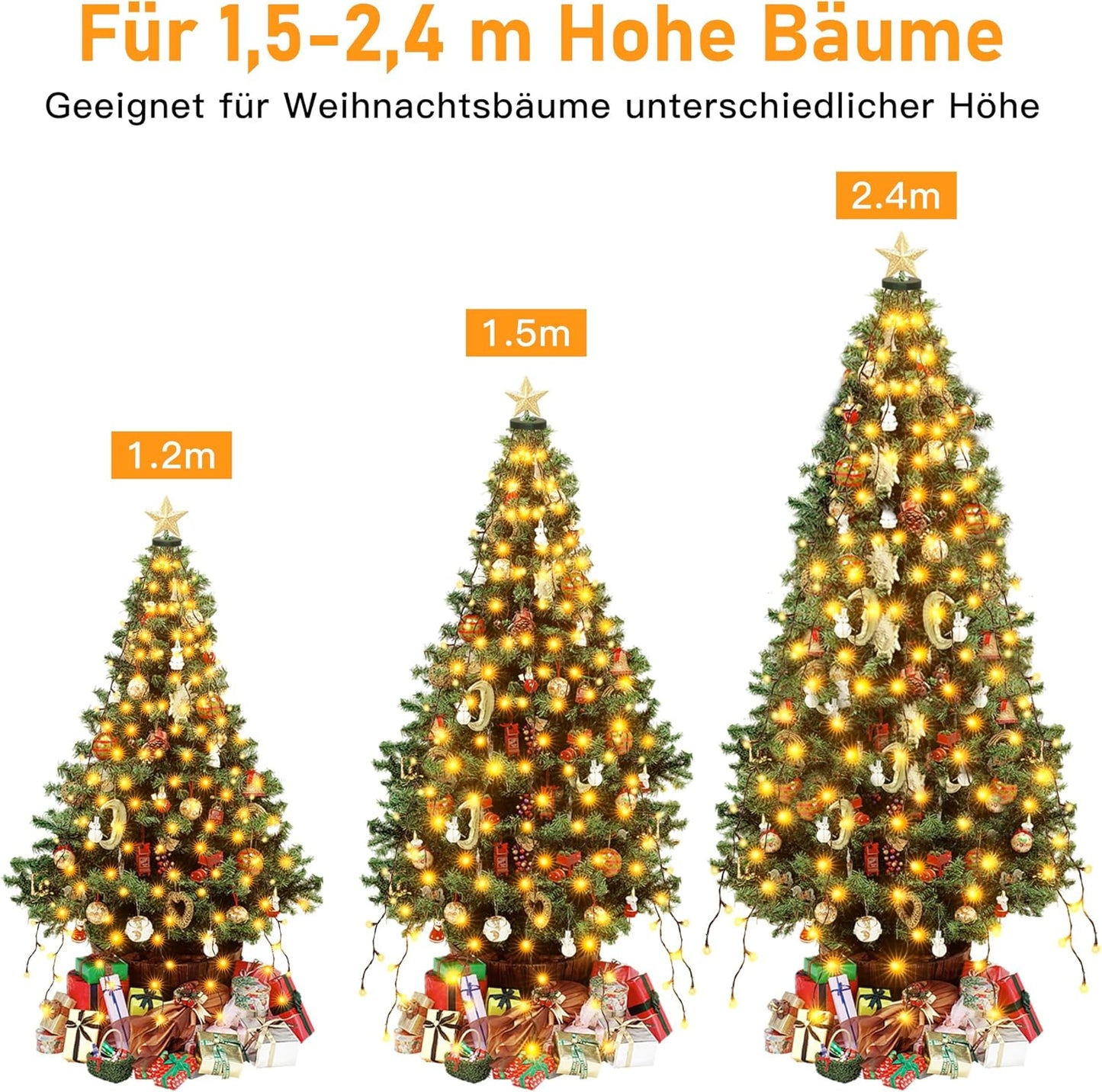 Weihnachtsbaum Lichterkette 240 LED mit Timer, 2m