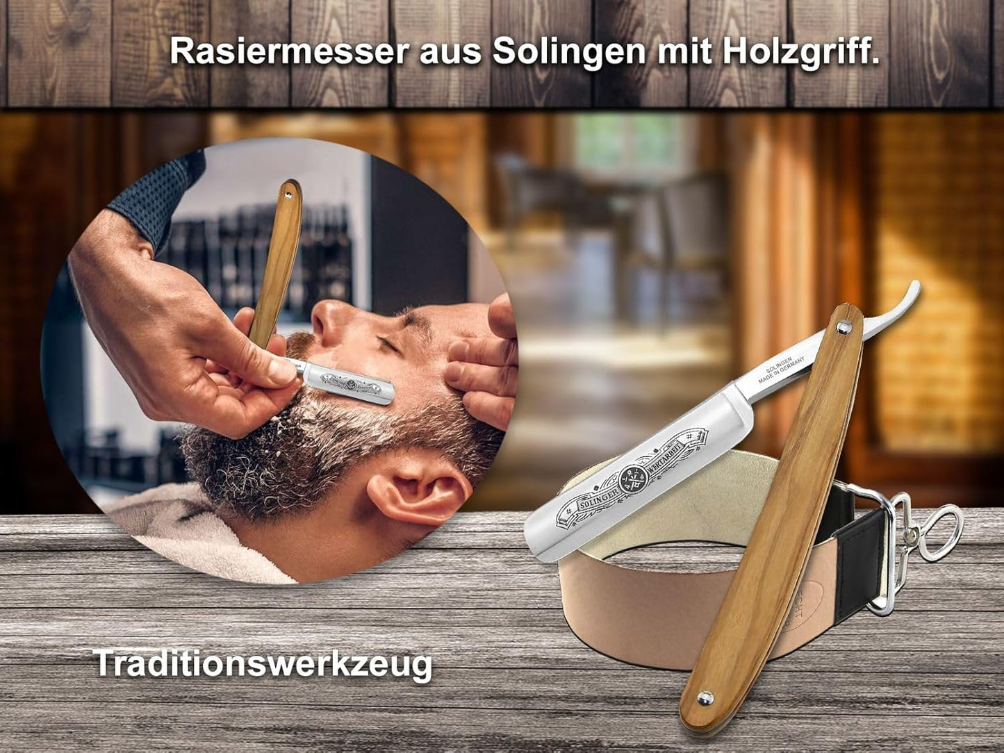 Premium Rasiermesser-Set mit Leder-Streichriemen