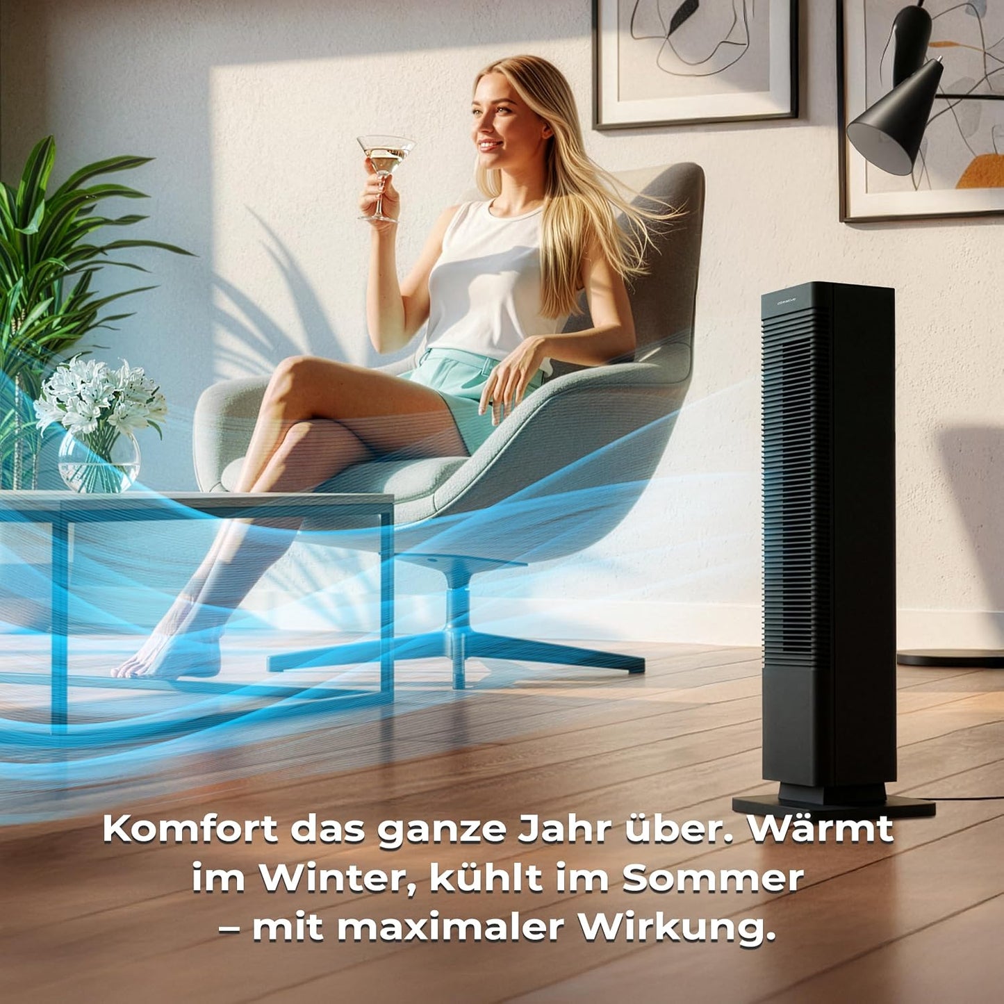 2in1 Turmventilator & Heizlüfter mit Fernbedienung, Coolheat