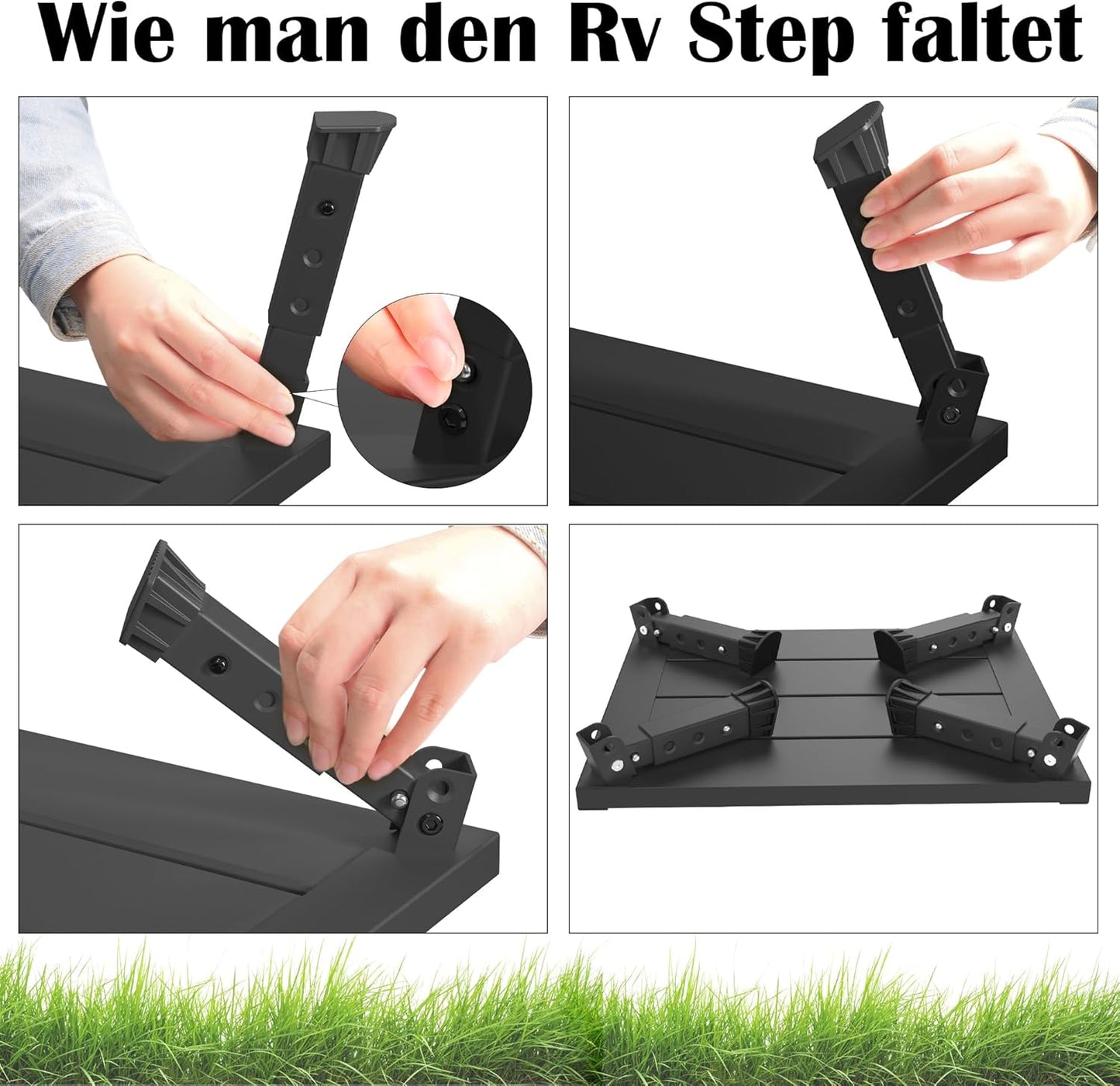 Klappbarer Hocker Höhenverstellbar mit Anti-Rutsch 350 kg, Mit Teppichbezügen / Schwarz