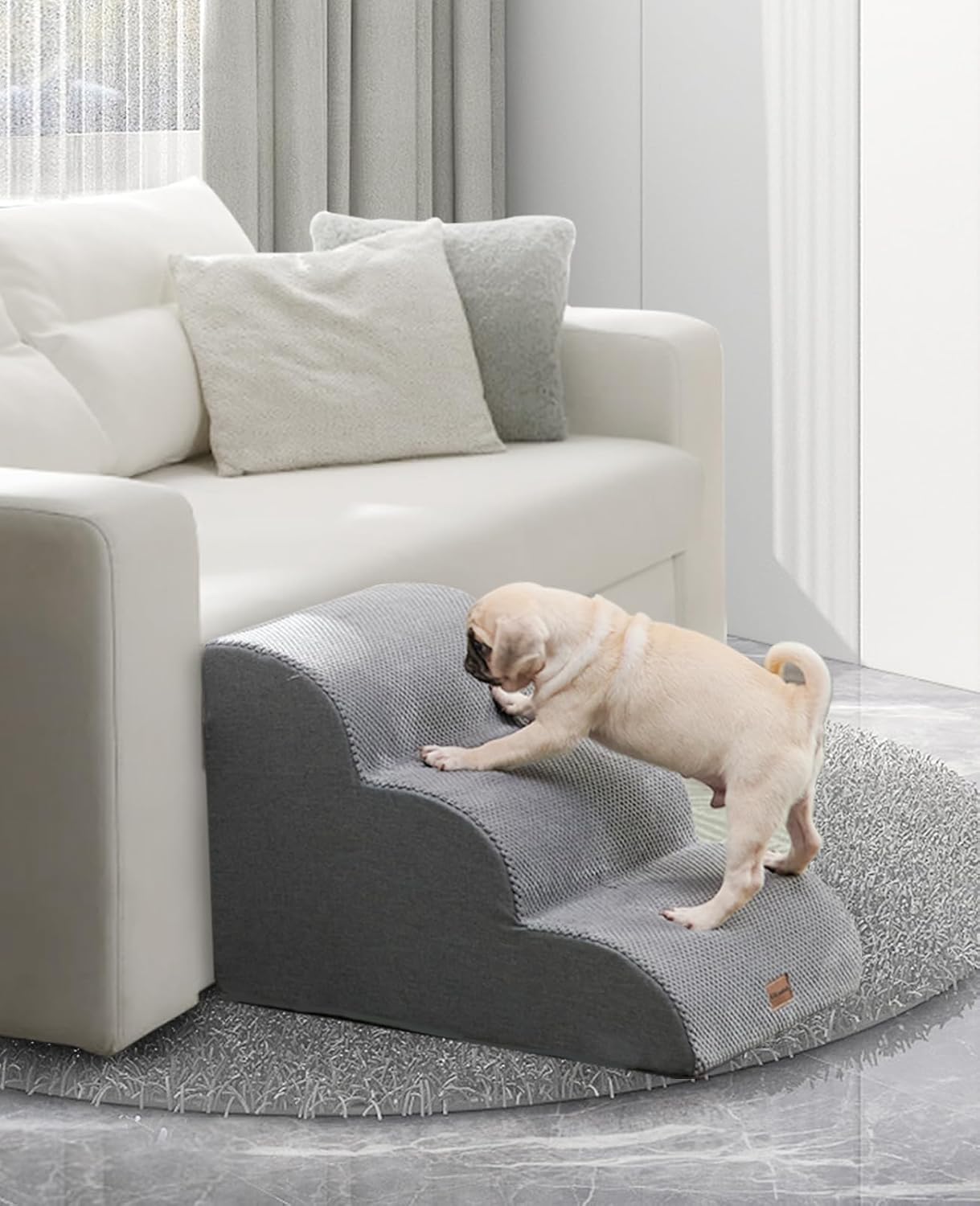 Waschbare Hundetreppe, Light Grey-3 Steps