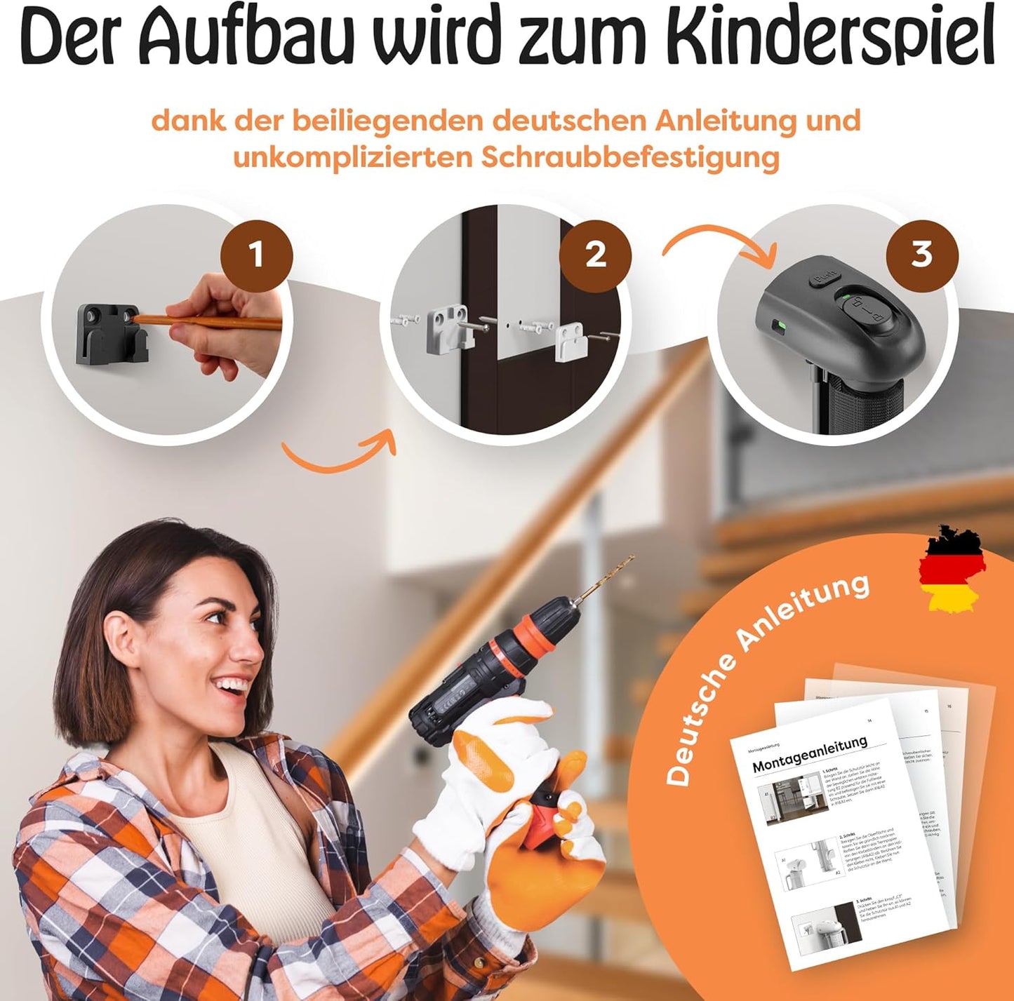 Treppenschutzgitter ausziehbar für Haustiere und Kinder, Schwarz