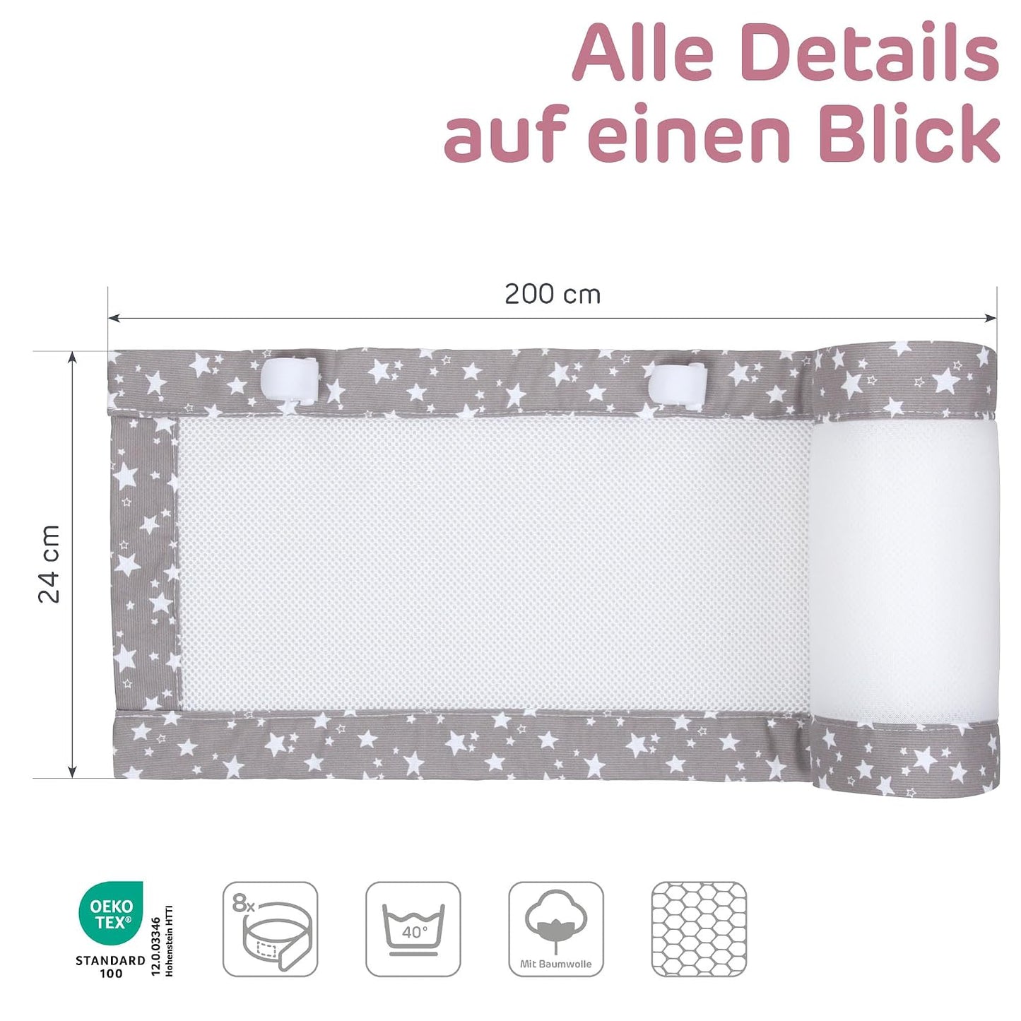 Babynestchen, Taupe Sterne Weiss für Modell Boxspring XXL
