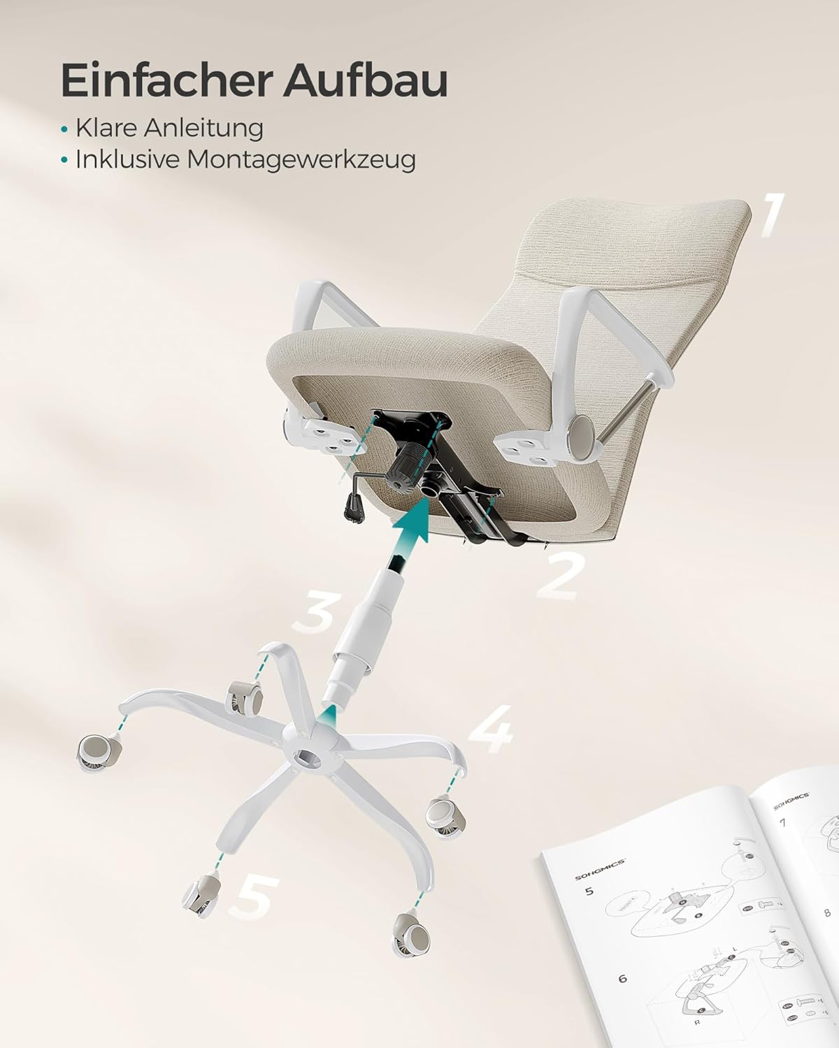 Ergonomischer Bürostuhl, höhenverstellbar, neigbar, Cappuccinobeige 1