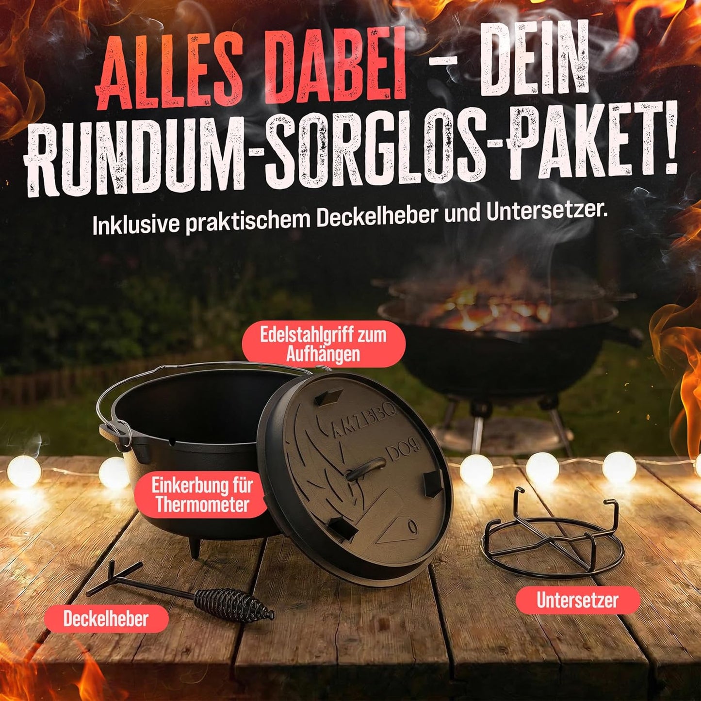 Gusseisen Dutch Oven mit Füssen, 9 Liter, Topf Mit Füsse 9 Liter