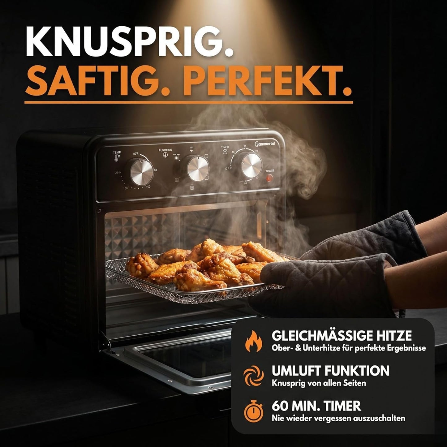 Minibackofen mit Umluft & Airfryer-Funktion, 20 Liter