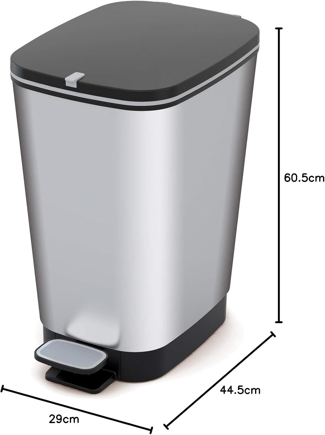 Chic Treteimer mit Deckel, 45 Liter silber metallic