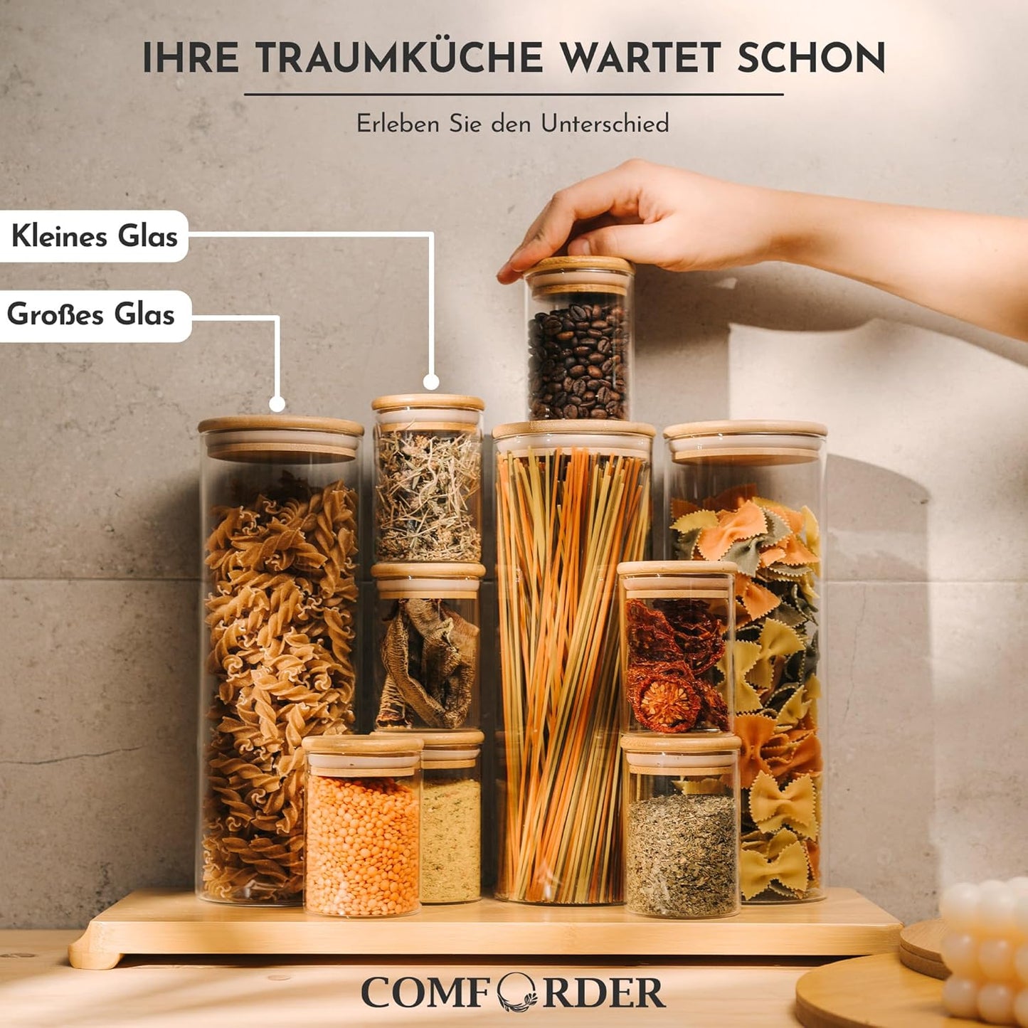 Vorratsgläser-Set mit Bambusdeckel (3x 1700ml), 3er Set - 1700ml