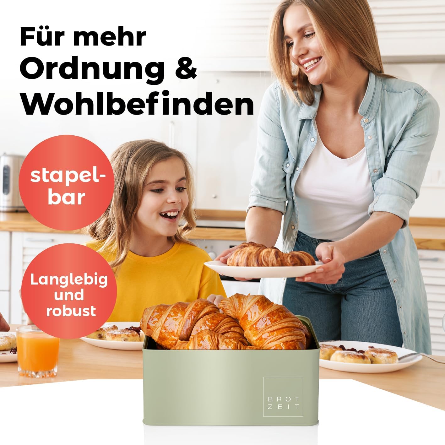 Brotkasten 30 x 23 x 14 cm Metall, Holzdeckel, Bambus, Mintgrün