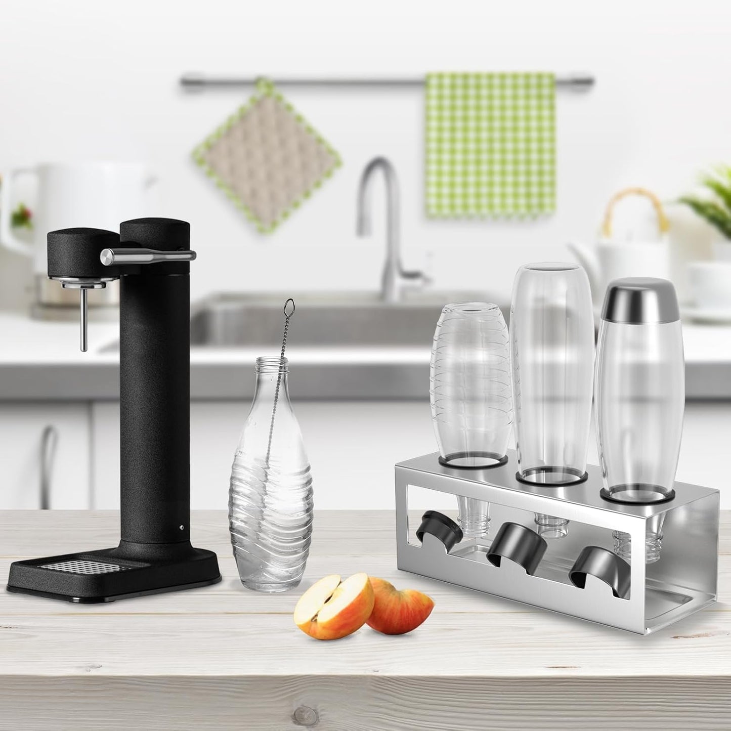 Flaschenhalter Abtropfgestell für SodaStream & Emil Flaschen, Silber 3-Loch