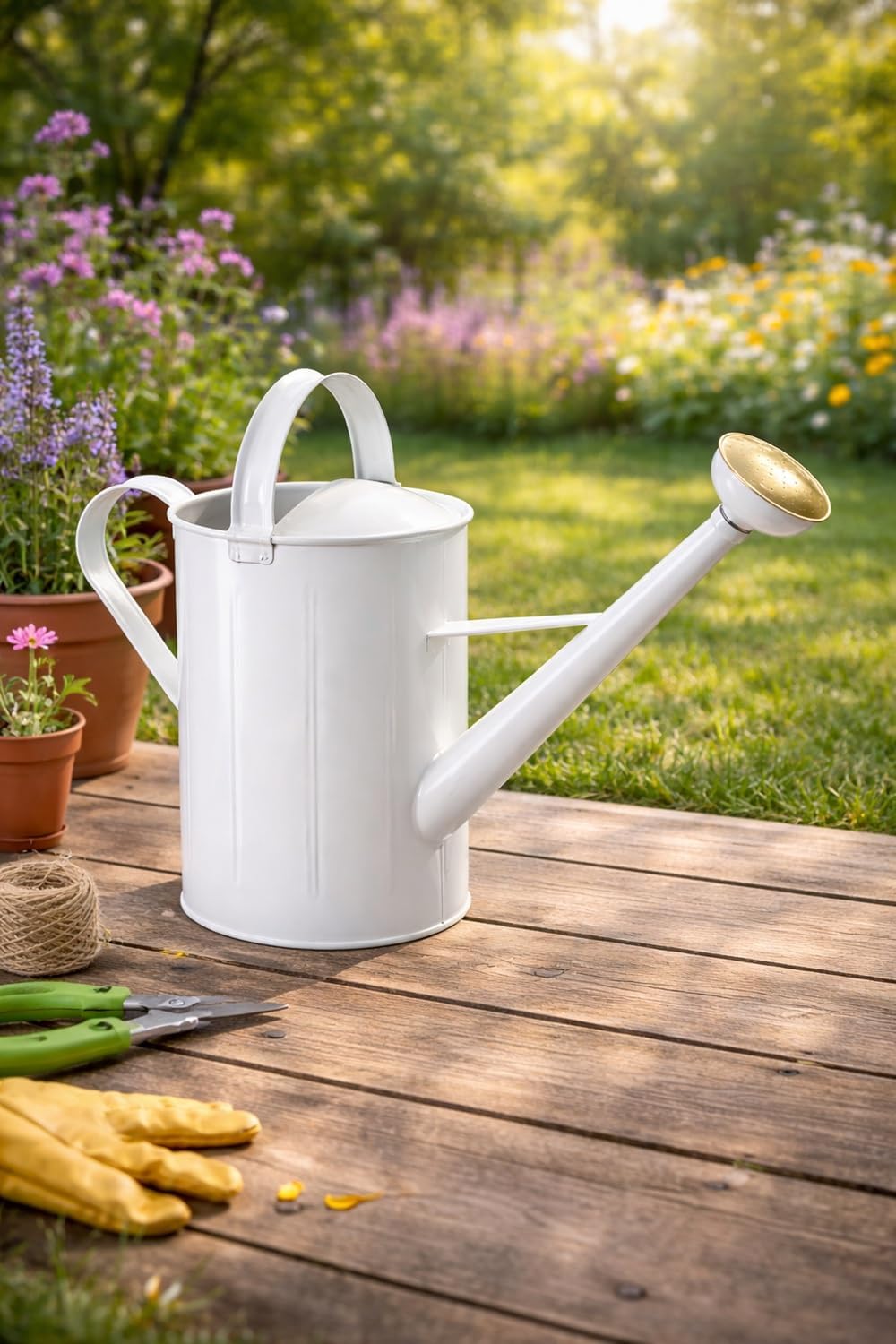 Zinkgiesskanne mit Giessbrause (10 L), Weiss Messing 7 Liter