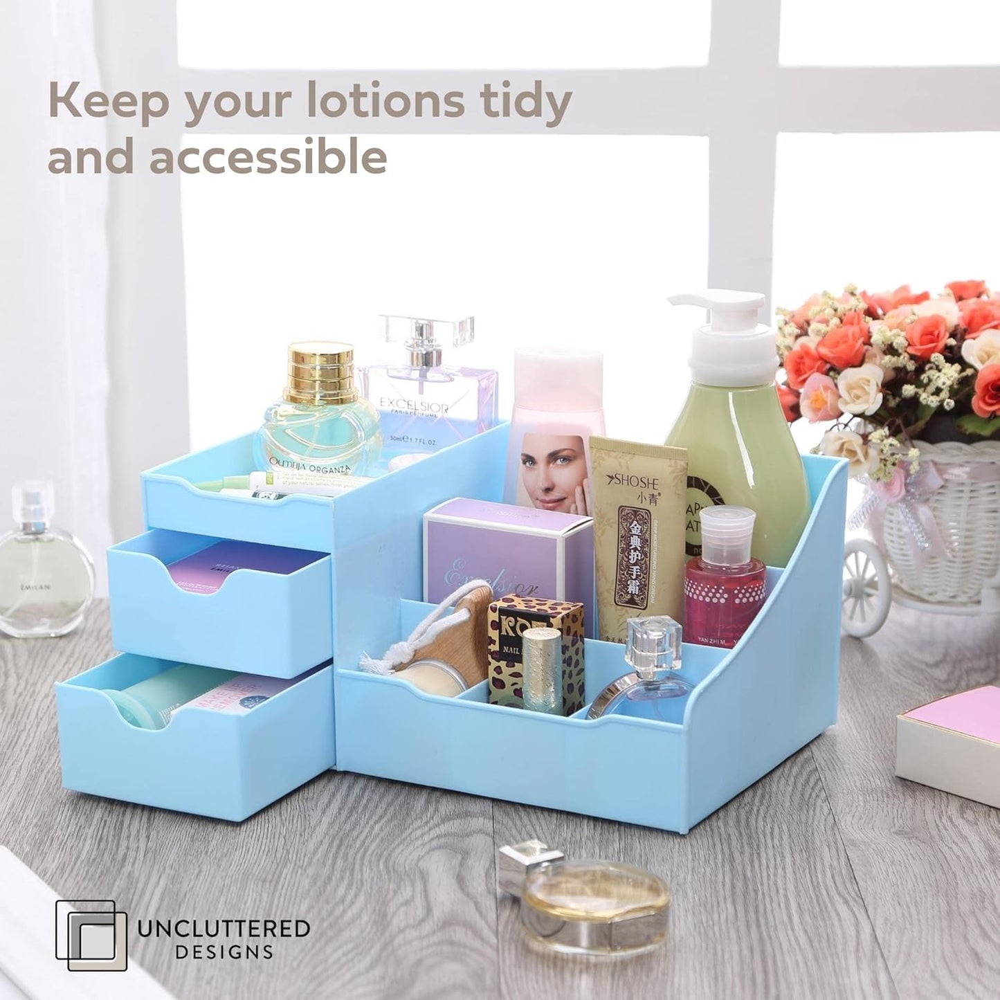 Make-up Organizer mit Schubladen, 2 Schublade Blau
