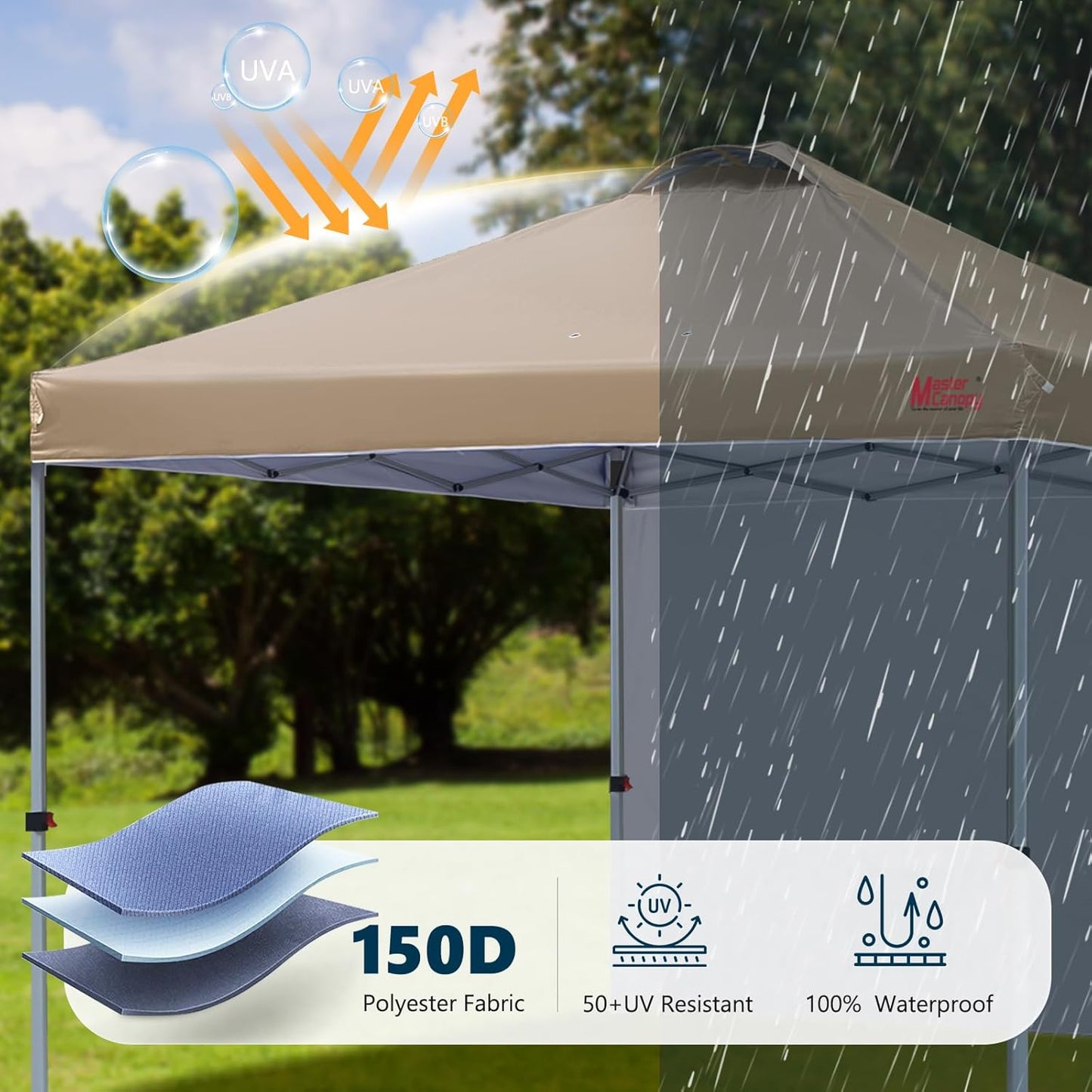 Pop-up-Pavillon mit Seitenwand, höhenverstellbar, 2.5x2.5M Khaki