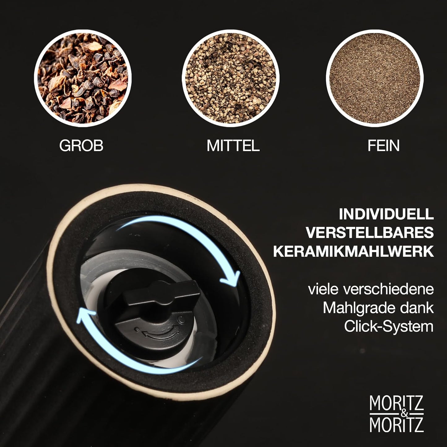 Gewürzmühlen-Set mit Keramikmahlwerk, Anthrazit & Creme