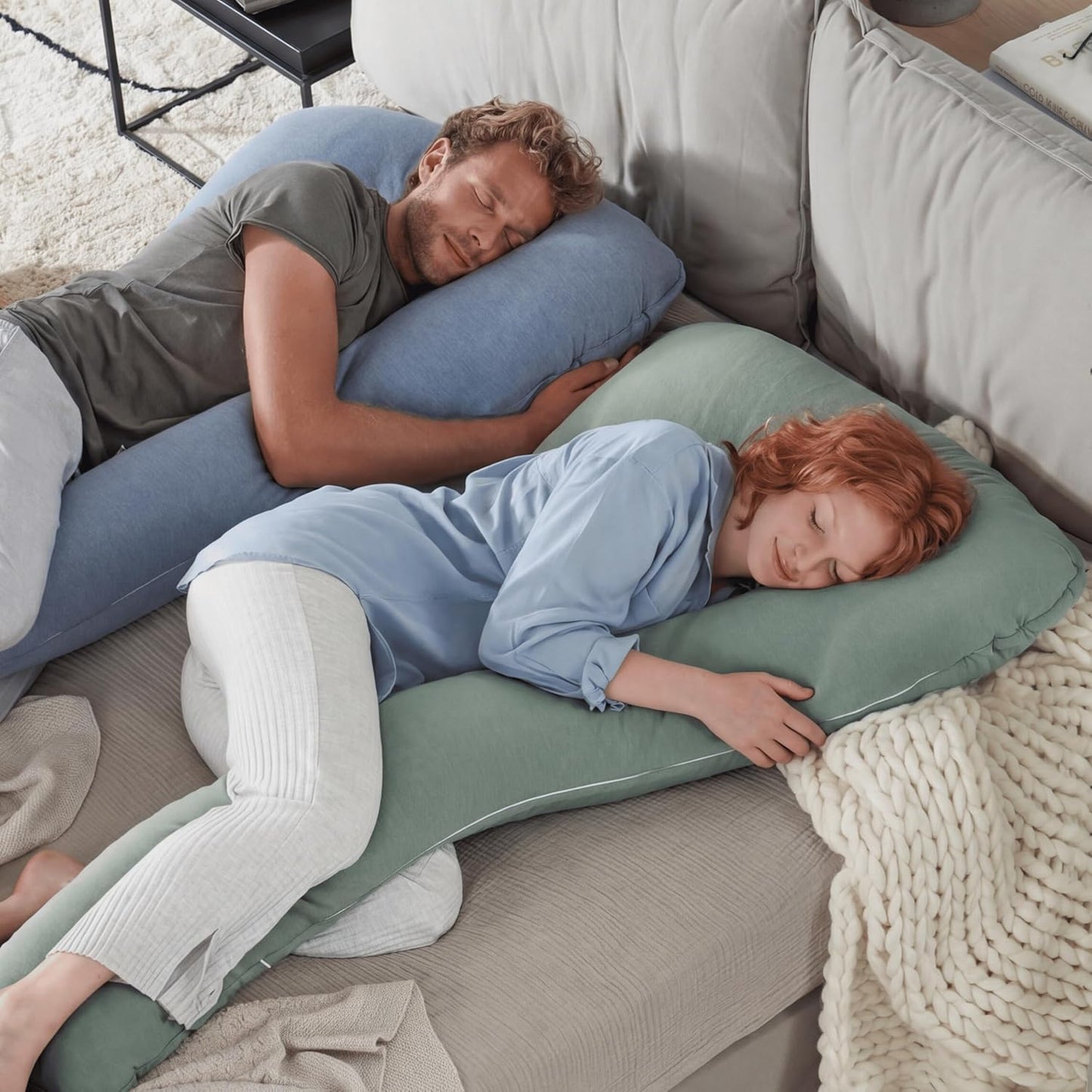 Ergonomisches Seitenschläferkissen mit Kopfstütze, Lehmgrau Bambus-kollektion
