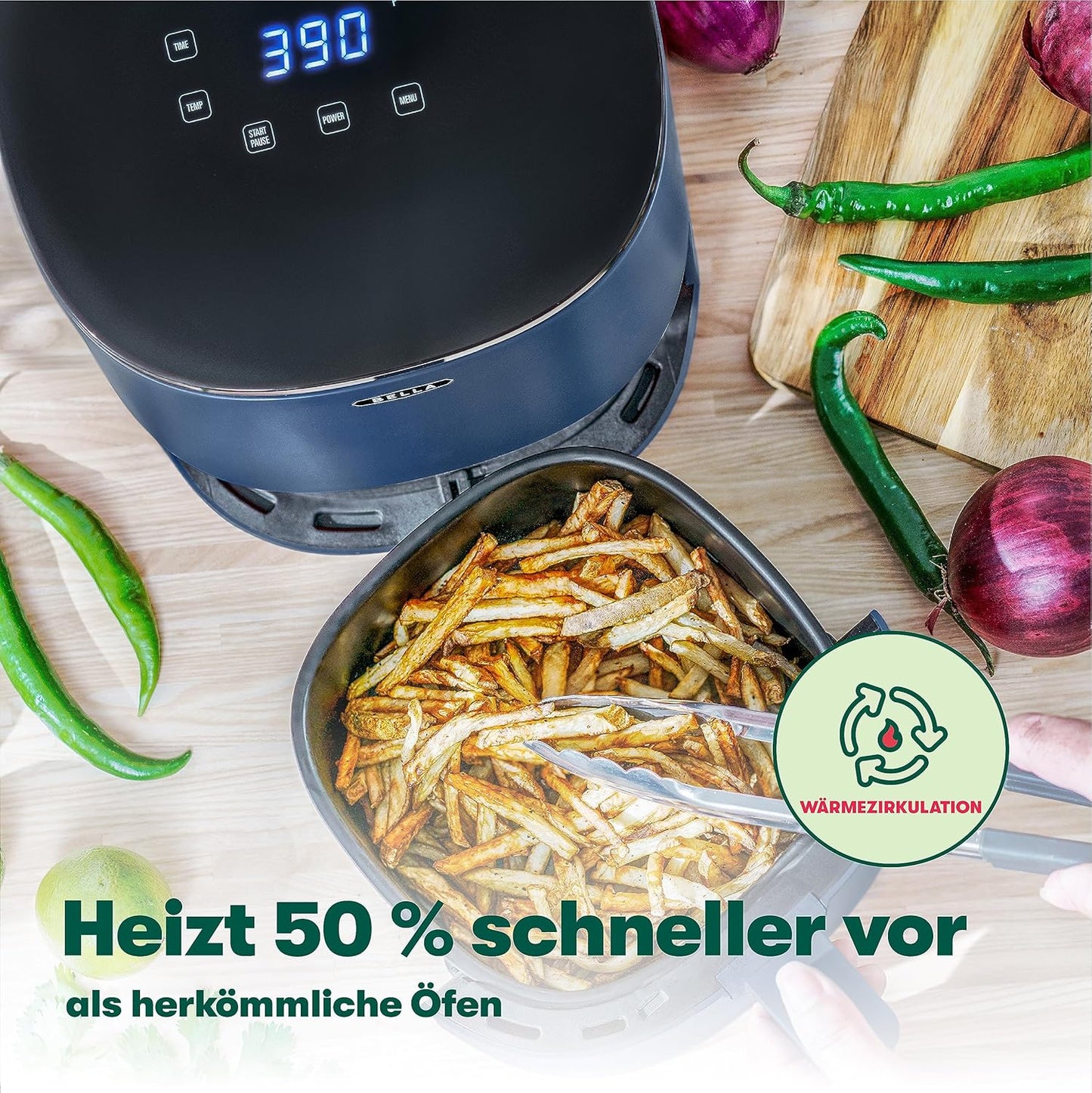 5-in-1 Heissluftfritteuse mit Touchscreen, Blau|3L |Touchscreen