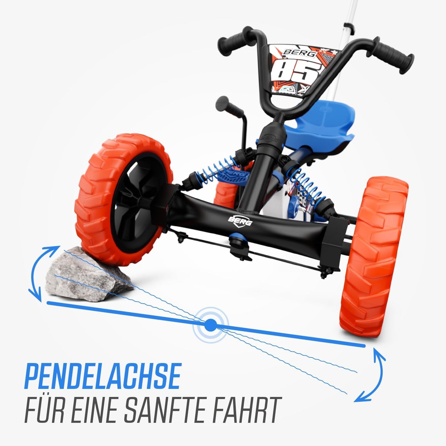 Pedal-Gokart Buzzy 2-in-1 mit Schubstange, Blue/Orange