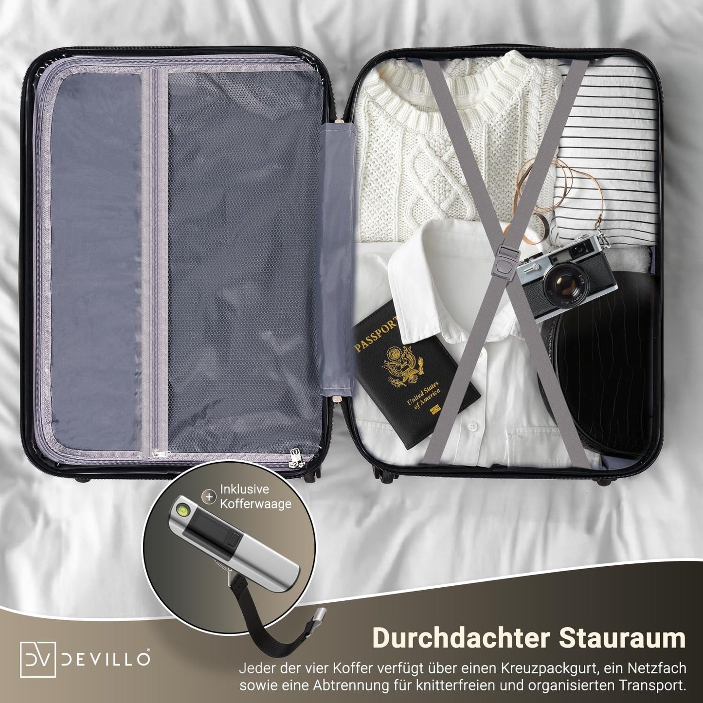 4-teiliges Hartschalenkofferset, Champagner (Creme)