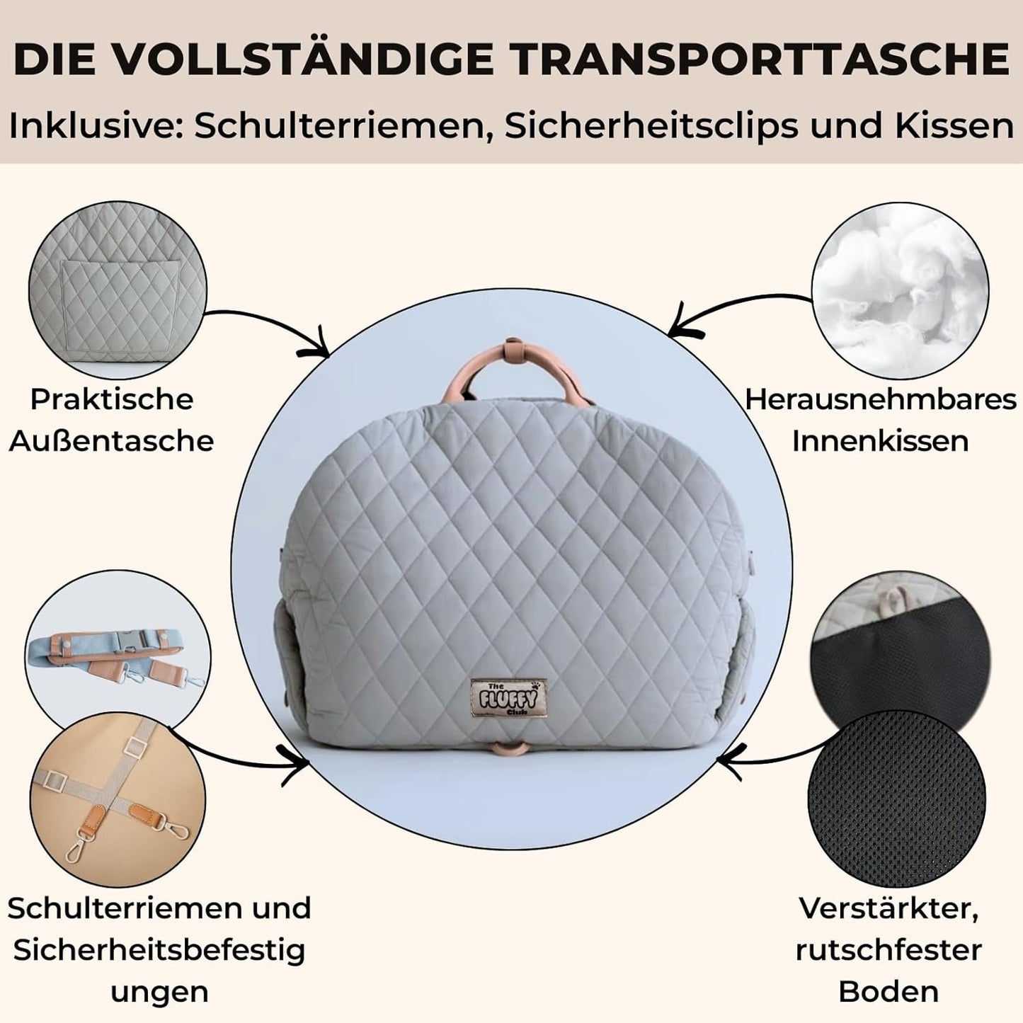 Hundetransporttasche mit Sicherheitsleine, Grau