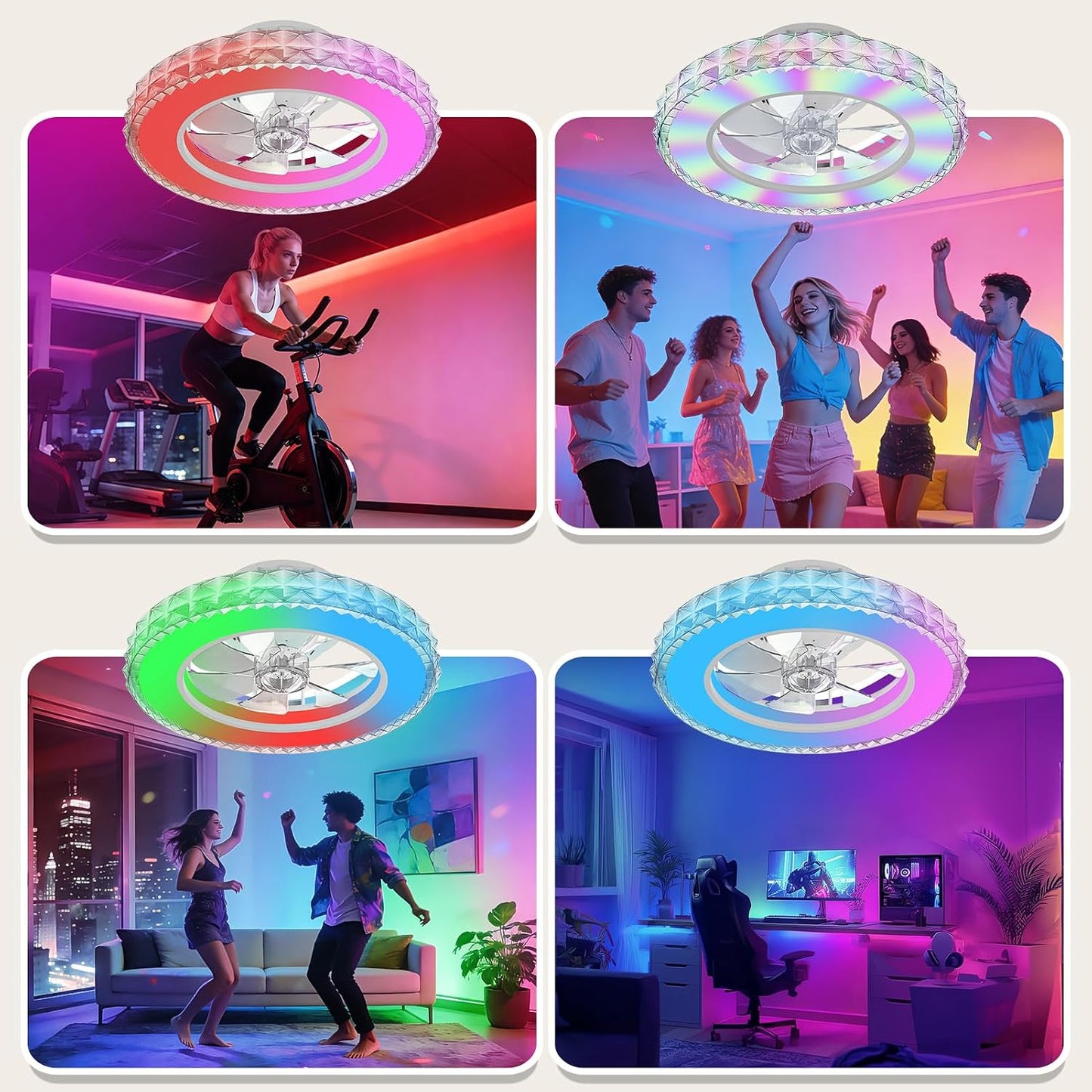 Dimmbarer Kristall-Deckenventilator mit Beleuchtung, Weiss 1 (3cct+rgb) 43.5 cm