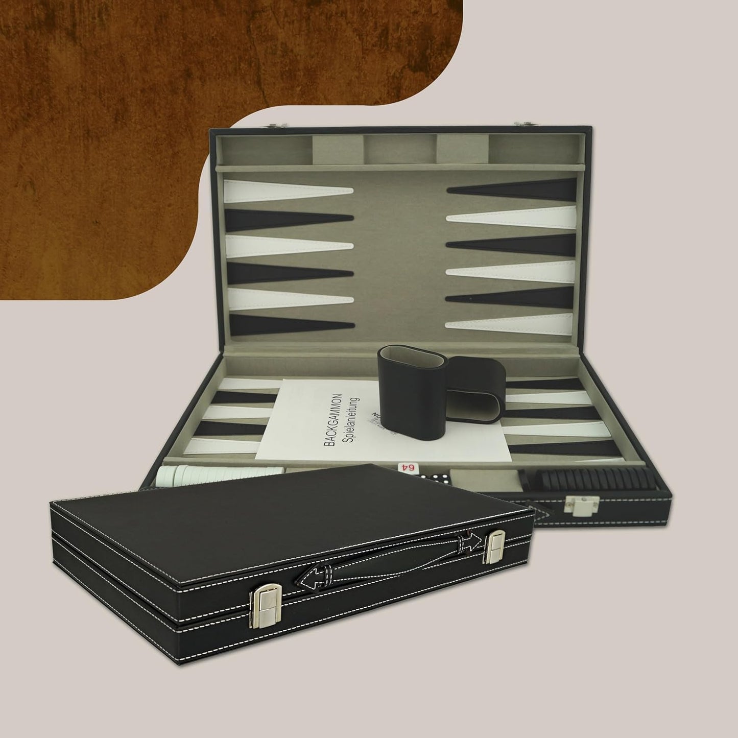 Attaché Koffer Backgammon-Set (inkl. Würfelbecher), Koffer