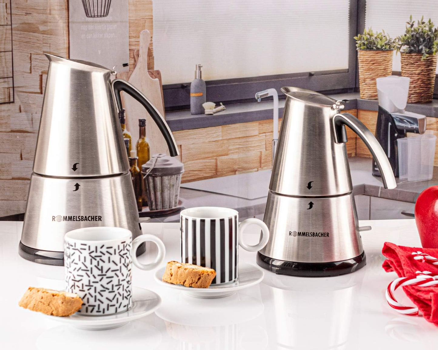 EKO 366/E - Elektrischer Espressokocher für 3 - 6 Tassen, 3-6 Tassen Edelstahl-Kanne Single
