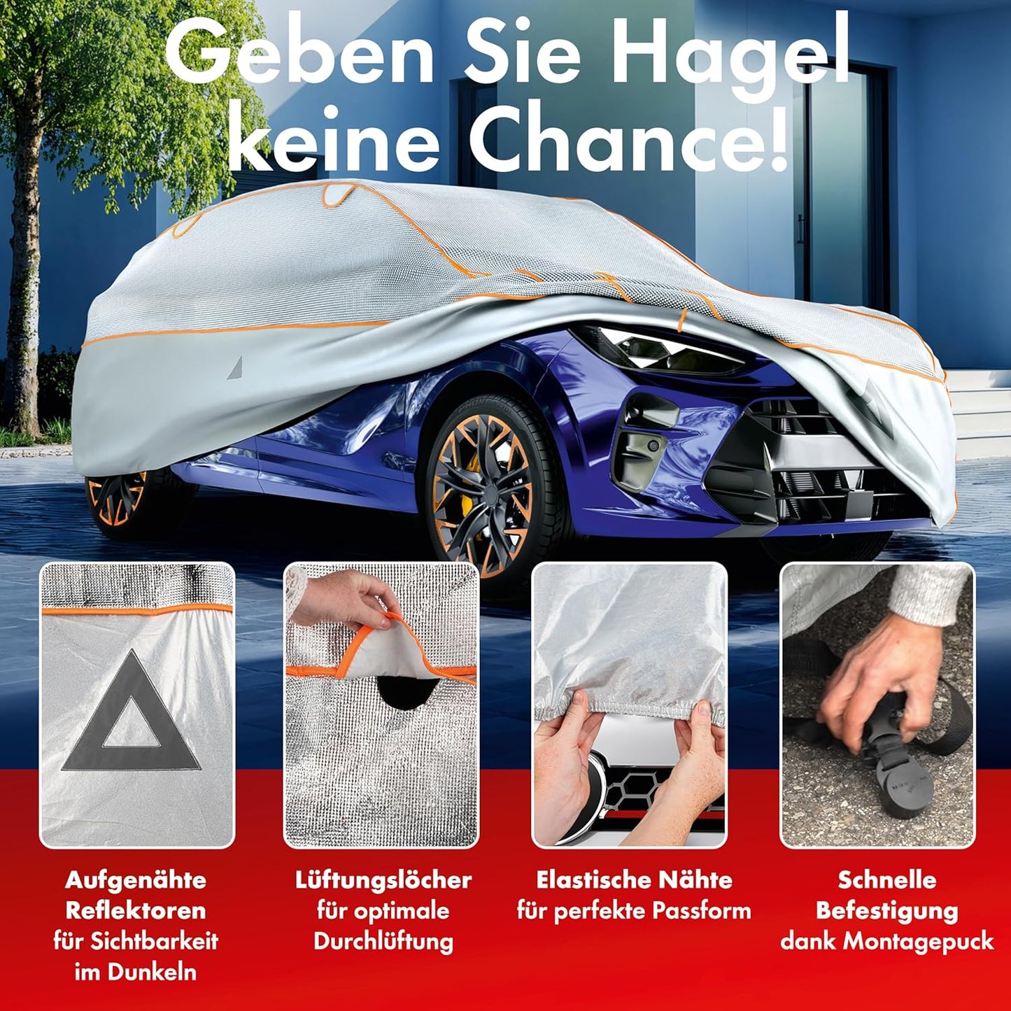 Hagel- & Hitzeschutz Abdeckplane für SUV/VAN, Grösse 7: SUV/VAN 425 - max. 459 cm Länge Silber