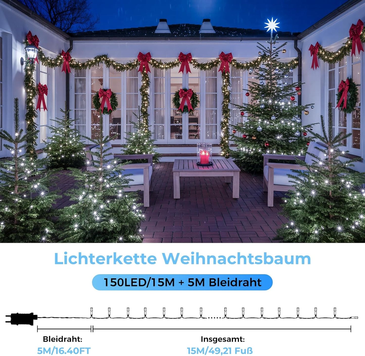 LED-Lichterkette mit Fernbedienung, 15M Weiß