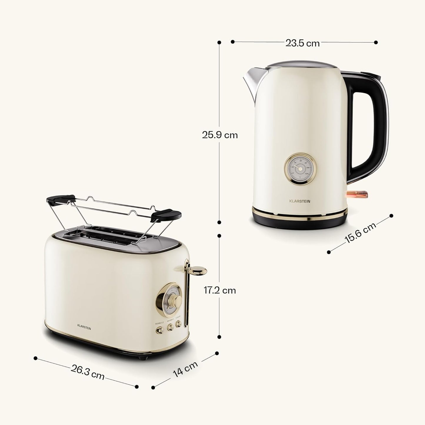 Retro-Frühstücksset Victoria, Creme Toaster + Wasserkocher