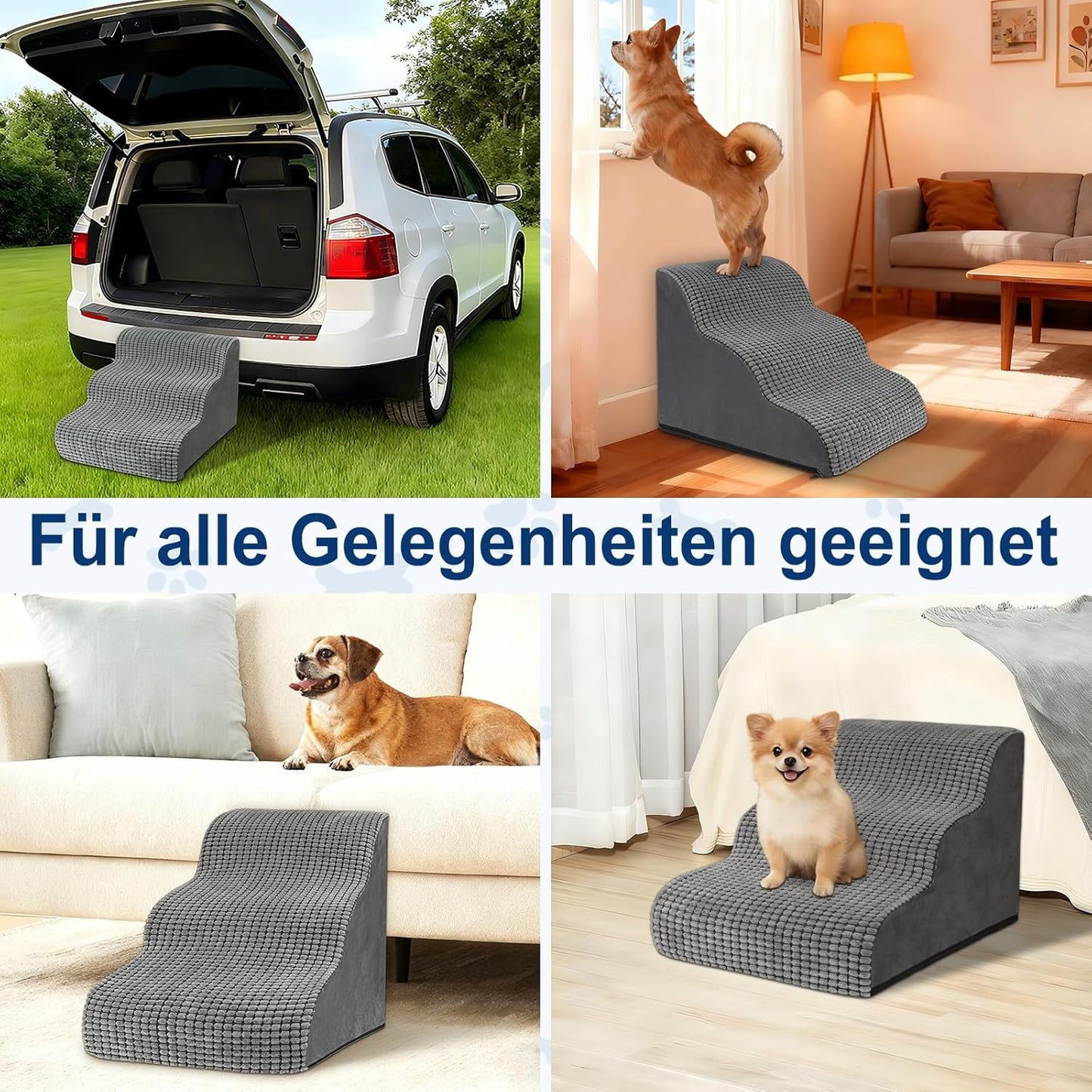 Haustiertreppe mit 3 Stufen, 3 Stufen Grau Hundetreppe