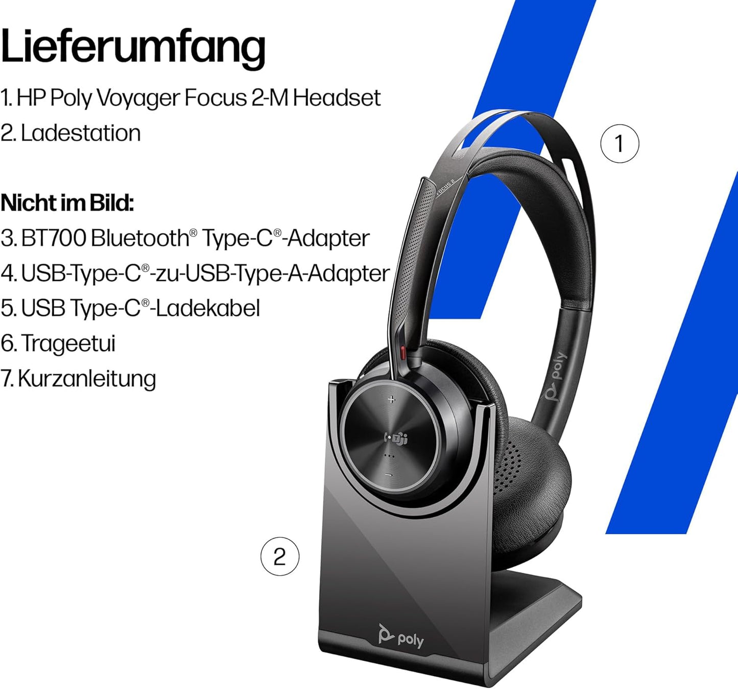 Voyager Focus 2 USB-C Headset, 2024 Version (USB-C) Teams zertifiziert mit Ladestation