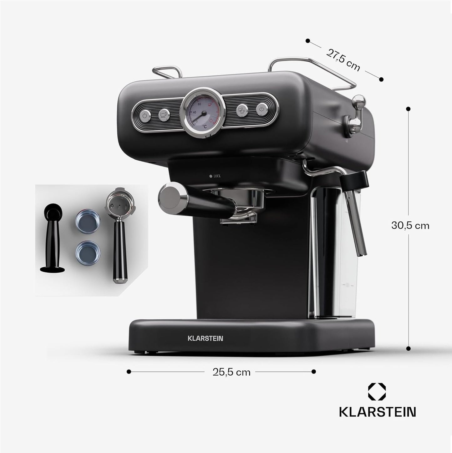Retro Espressomaschine mit Milchaufschäumer, Espressionata evo Schwarz