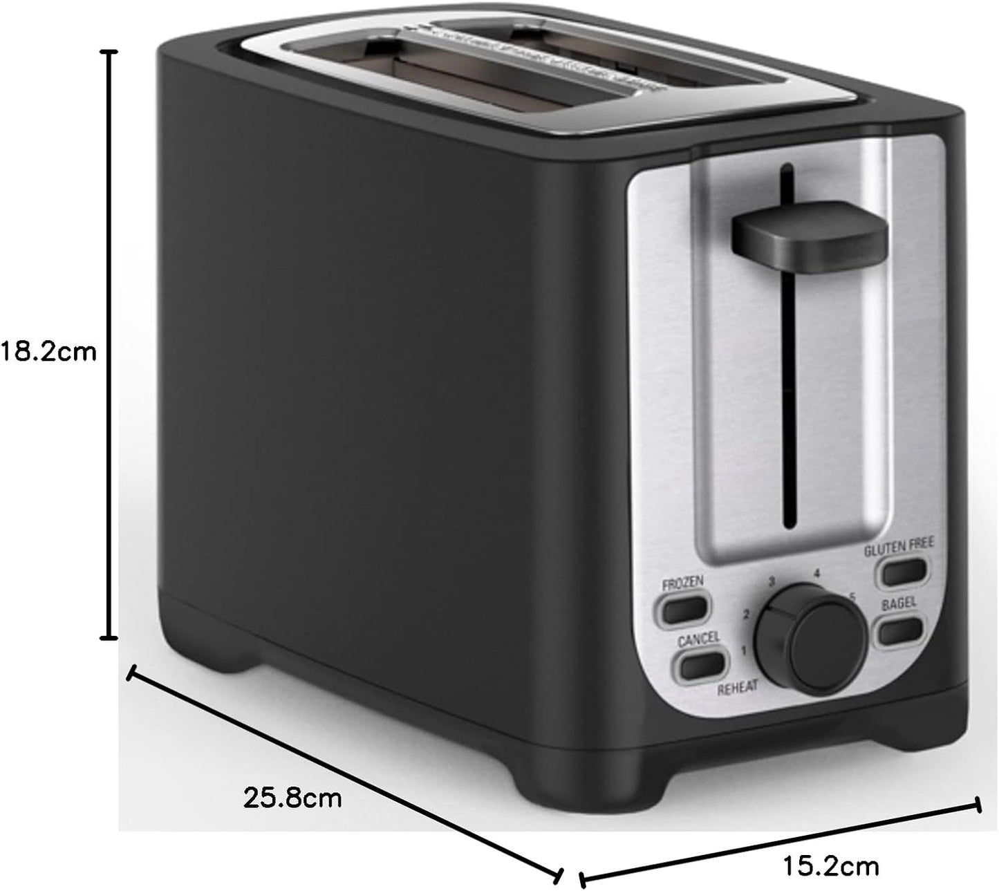 2-Scheiben-Toaster mit Abschaltfunktion, 2 Scheiben Edelstahl und Schwarz
