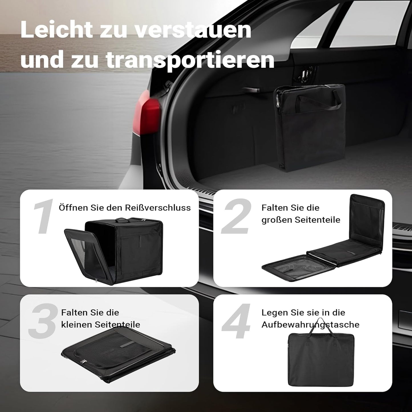 Faltbare Transportbox für Haustiere mit Kissen (Grösse M), L 58 x B 46 x H 53 cm