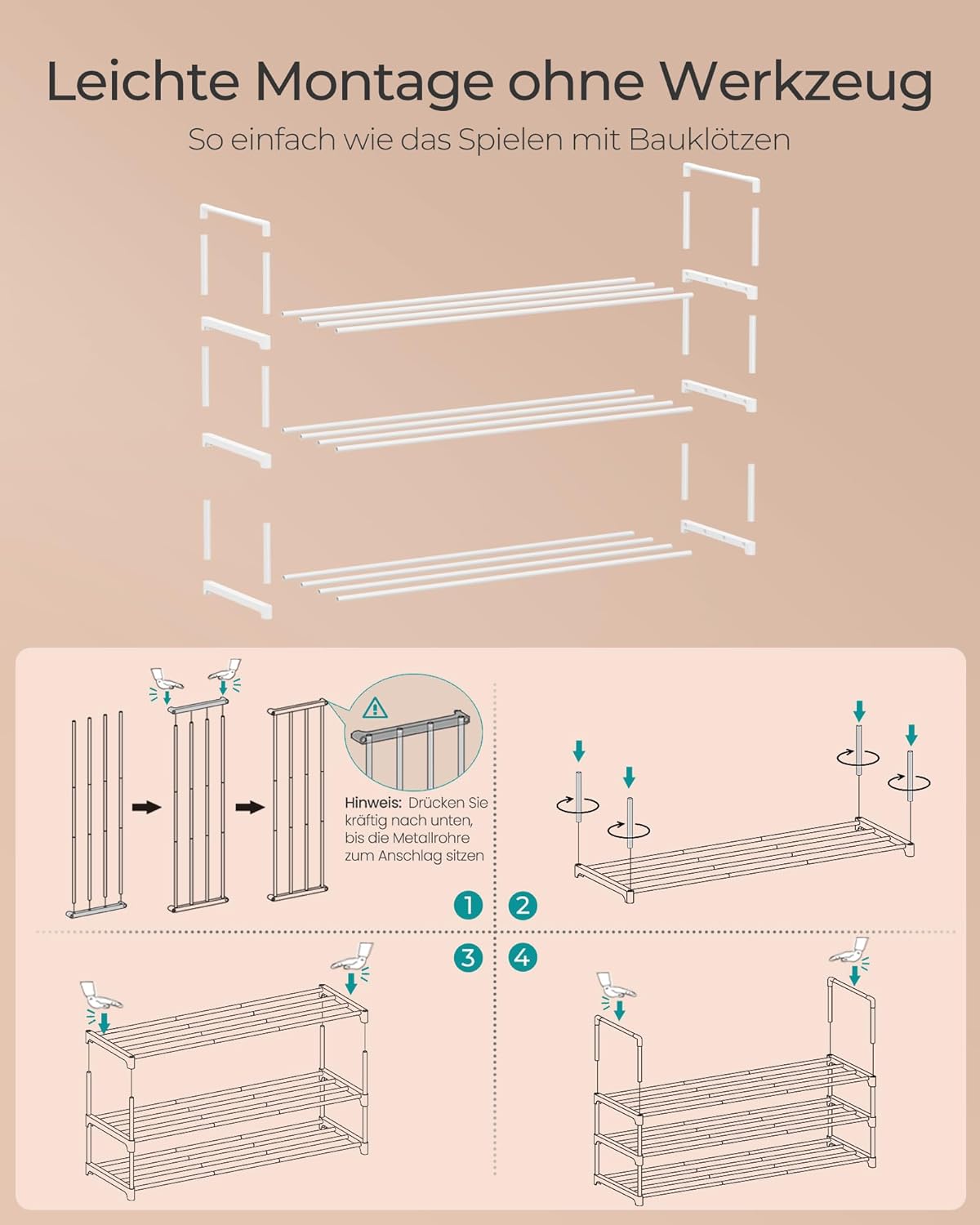 Schuhregal mit 3 Ebenen, Perlweiß 3 Ebenen (92B cm)